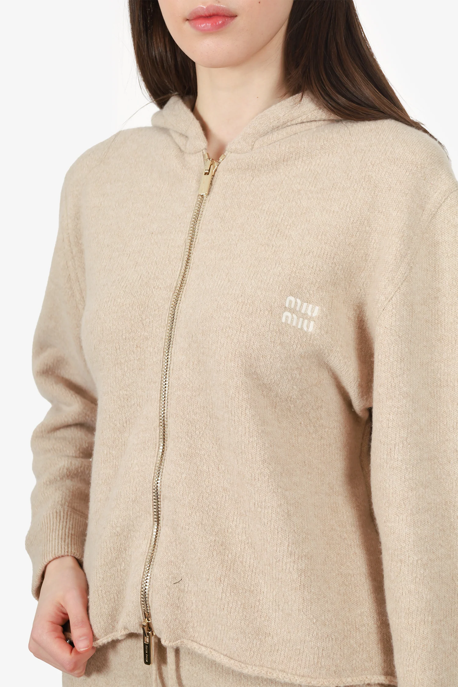 Miu Miu Beige Wool/Cashmere Zip-up Hoodie Size 36