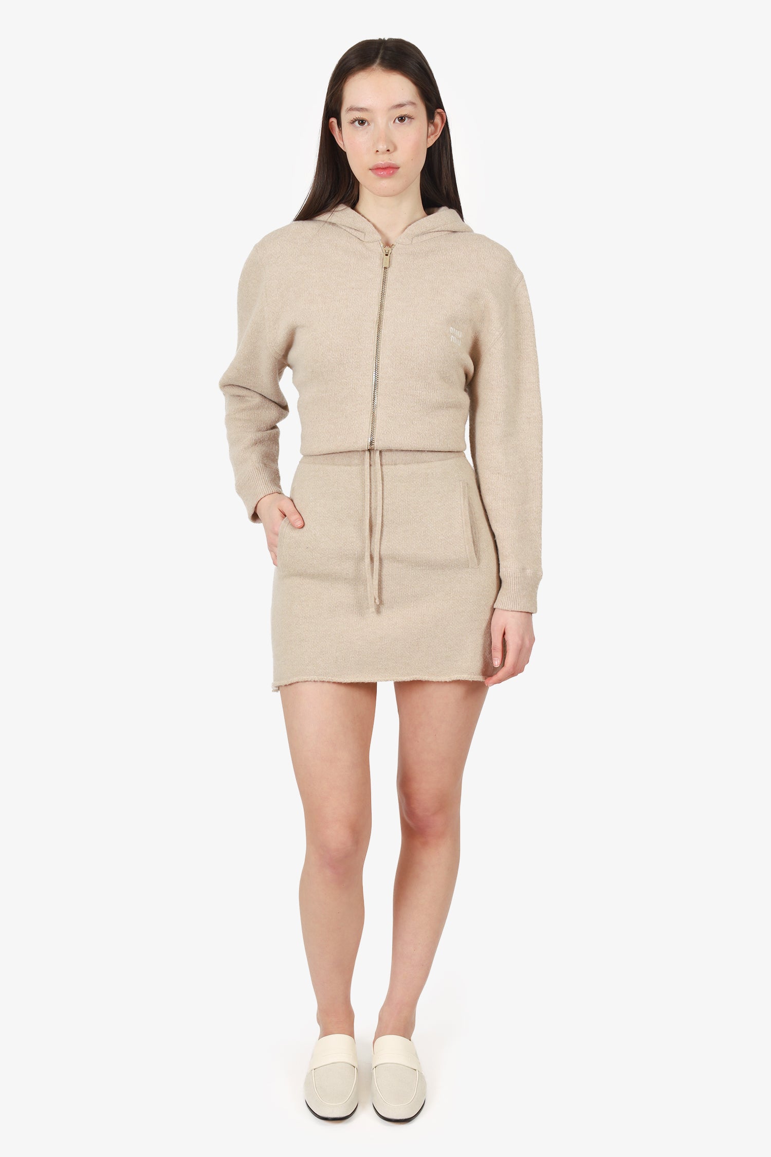 Miu Miu Beige Wool/Cashmere Logo Mini Skirt Size 38