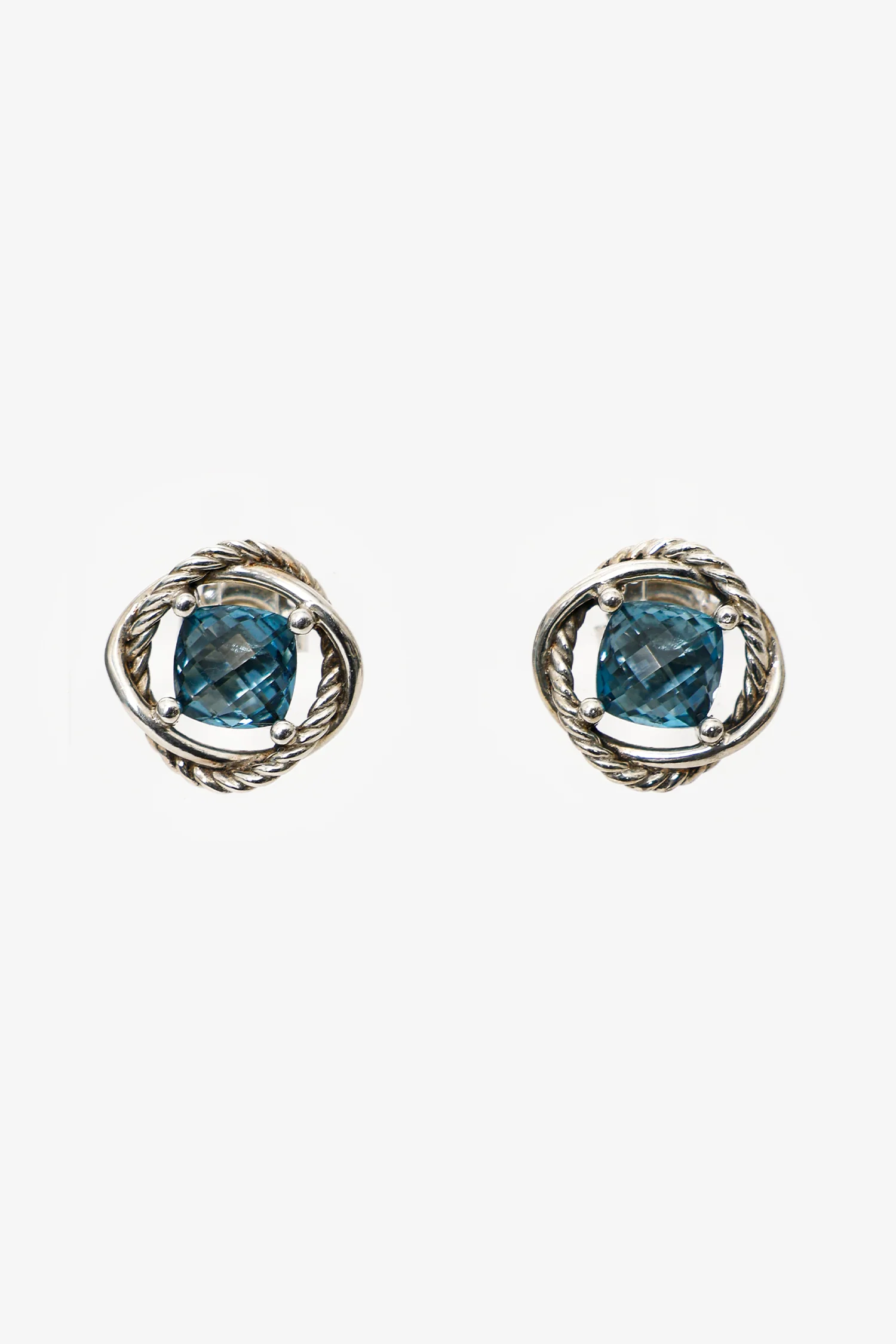 David Yurman Sterling Silver Hampton Blue Topaz 7mm Infinity Earrings