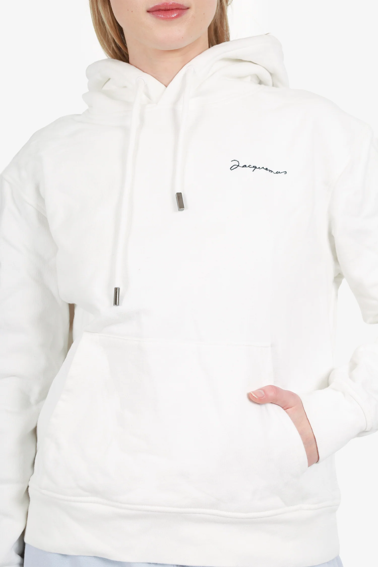 Jacquemus White 'Le Sweatshirt' Embroidered Logo Hoodie Size S