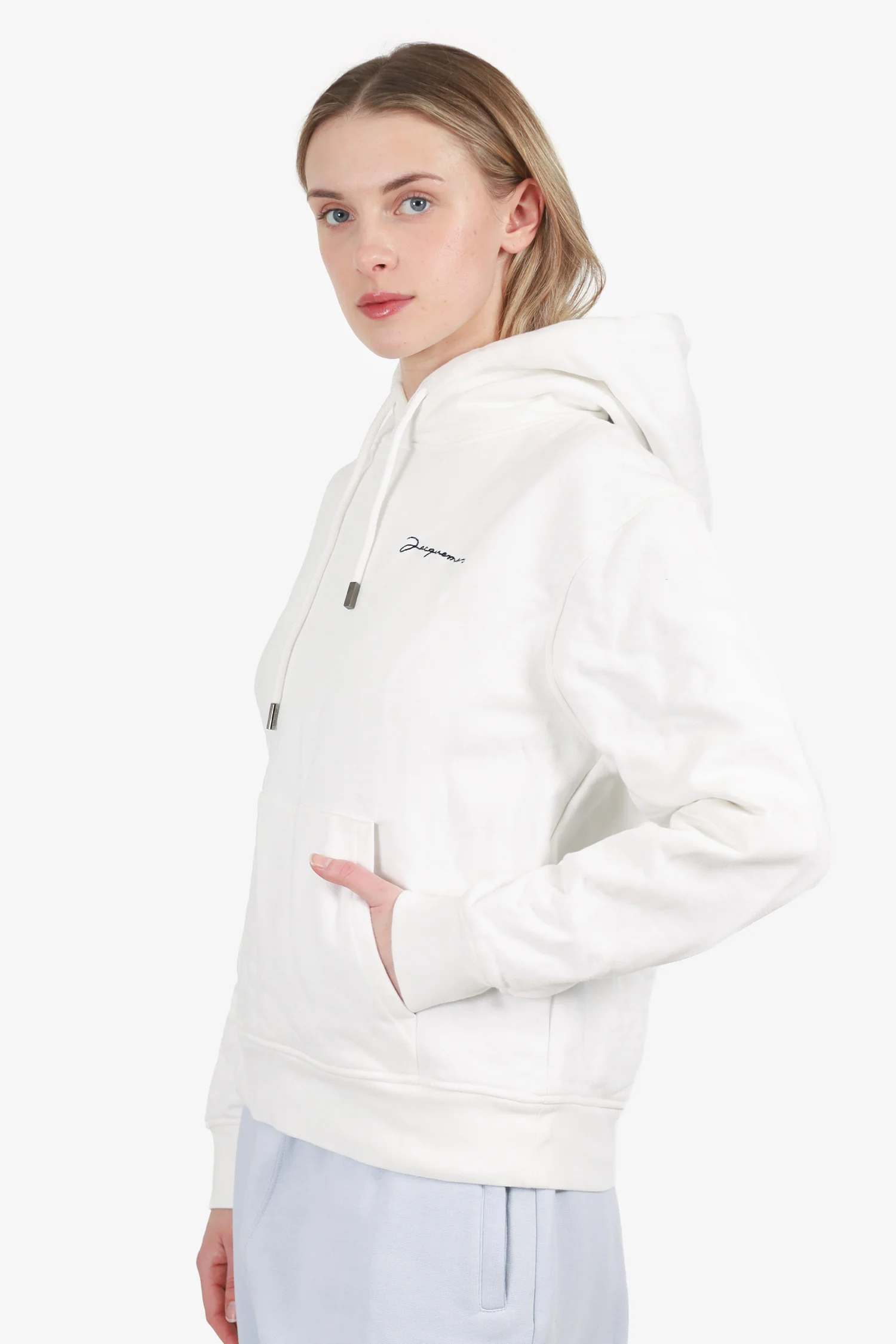 Jacquemus White 'Le Sweatshirt' Embroidered Logo Hoodie Size S