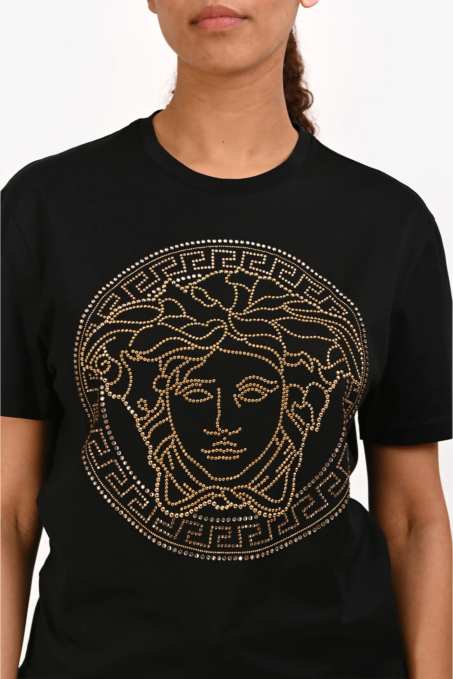 Versace Black Cotton Embellished Medusa Head T-Shirt Size M