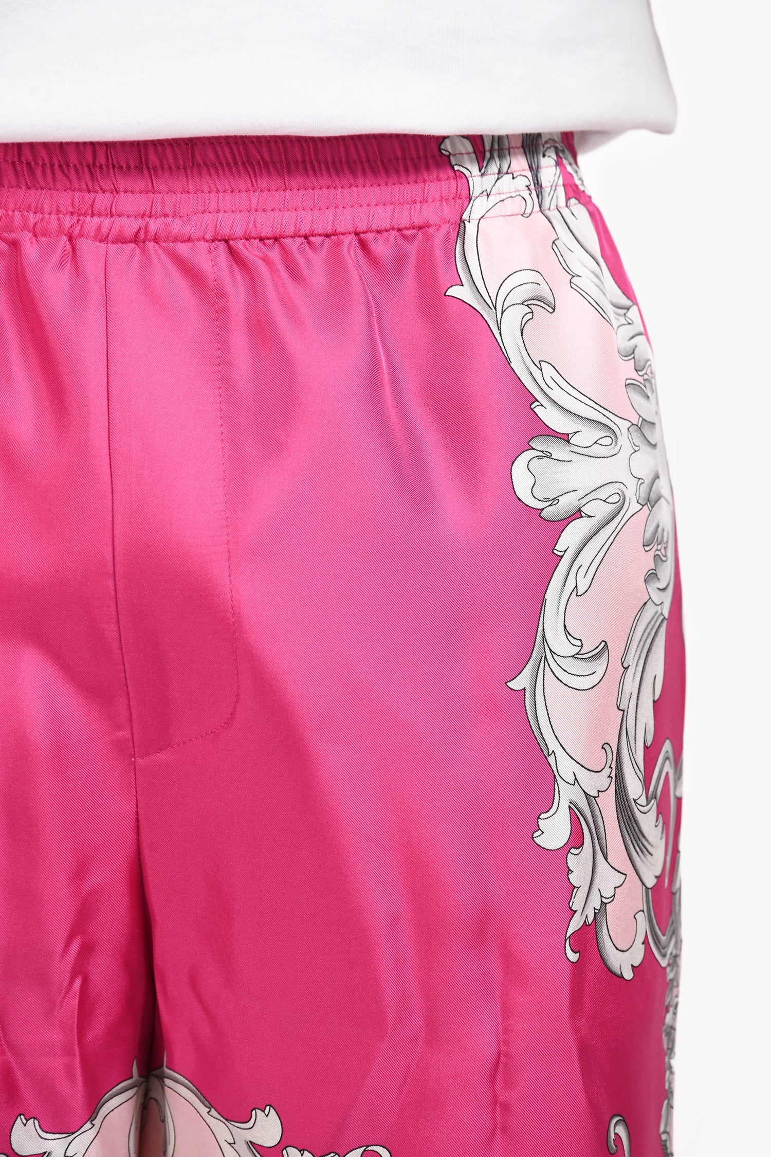 Versace Pink Silk Baroque Print Shorts Size 58 Mens