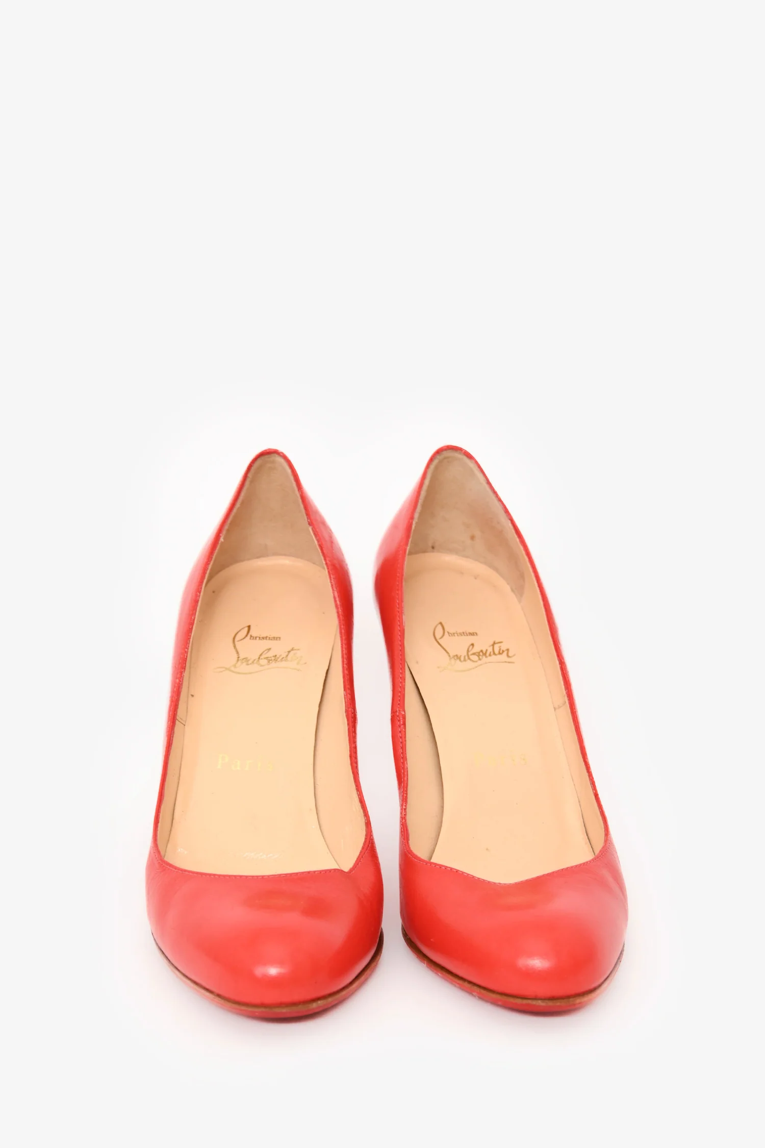 Christian Louboutin Orange Leather Round Toe Pumps Size 36.5 (As Is)