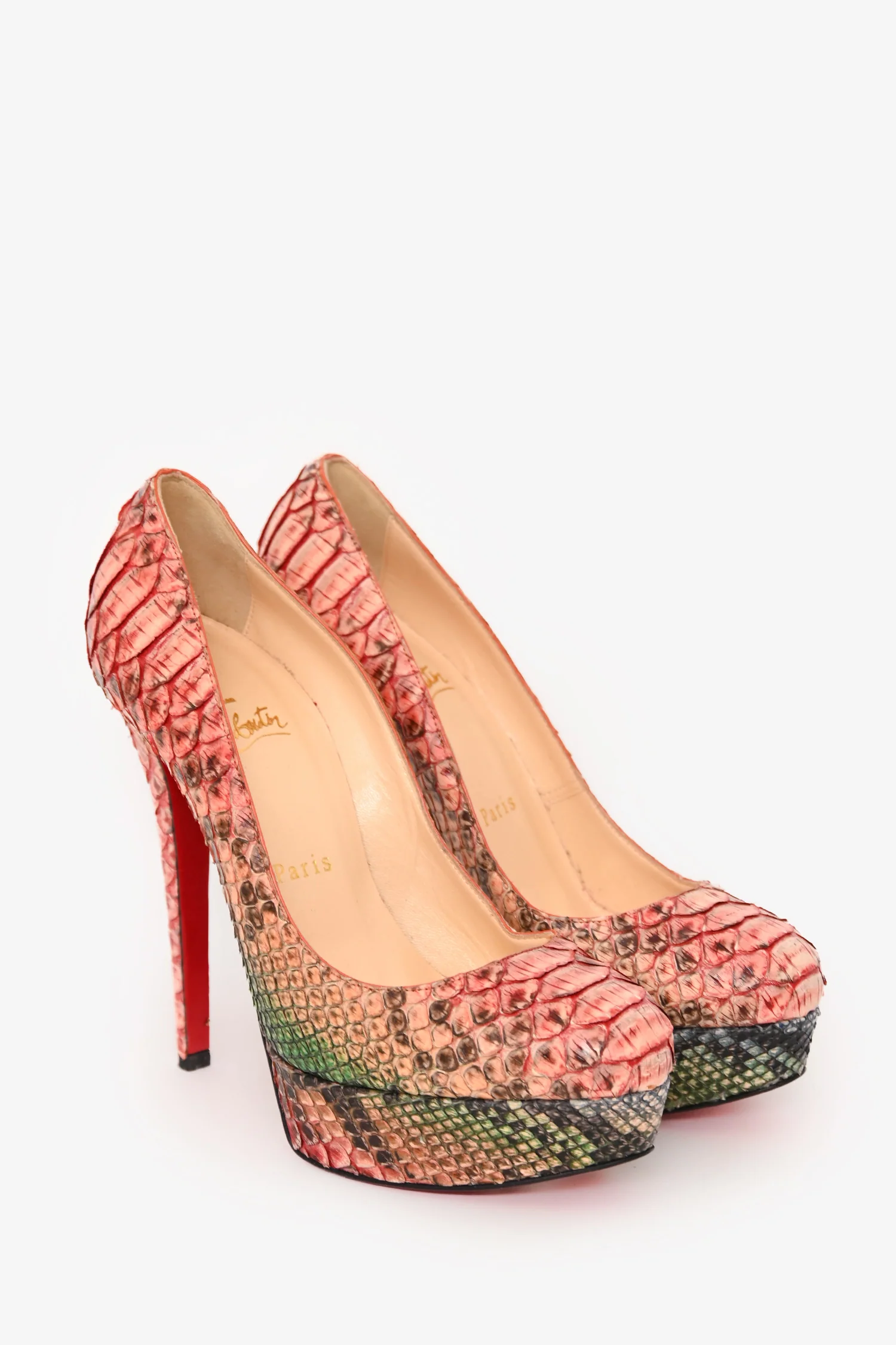 Christian Louboutin Pink Python Platform Heels Size 36.5