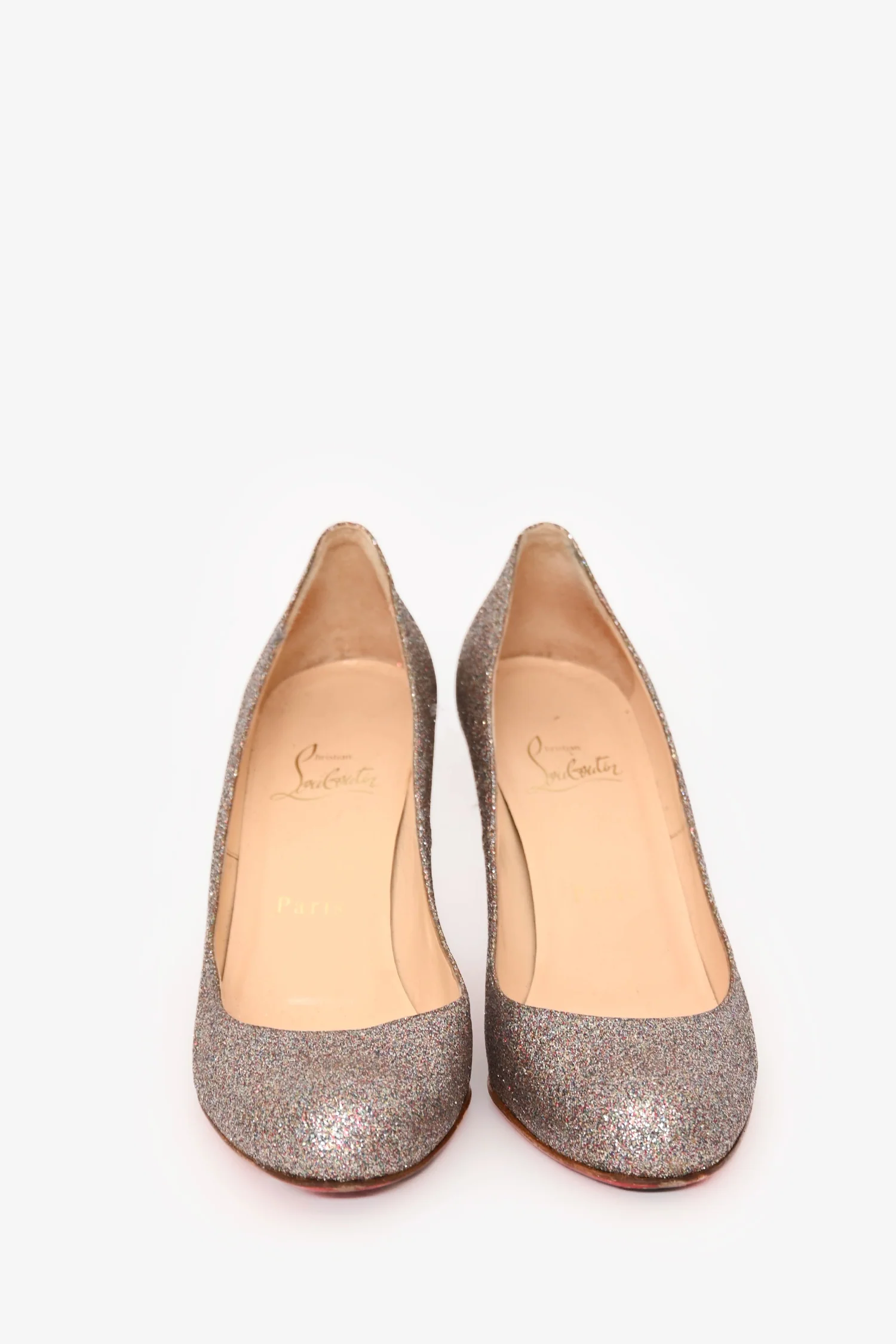 Christian Louboutin Silver/Pink Glitter Round Pumps Size 36.5