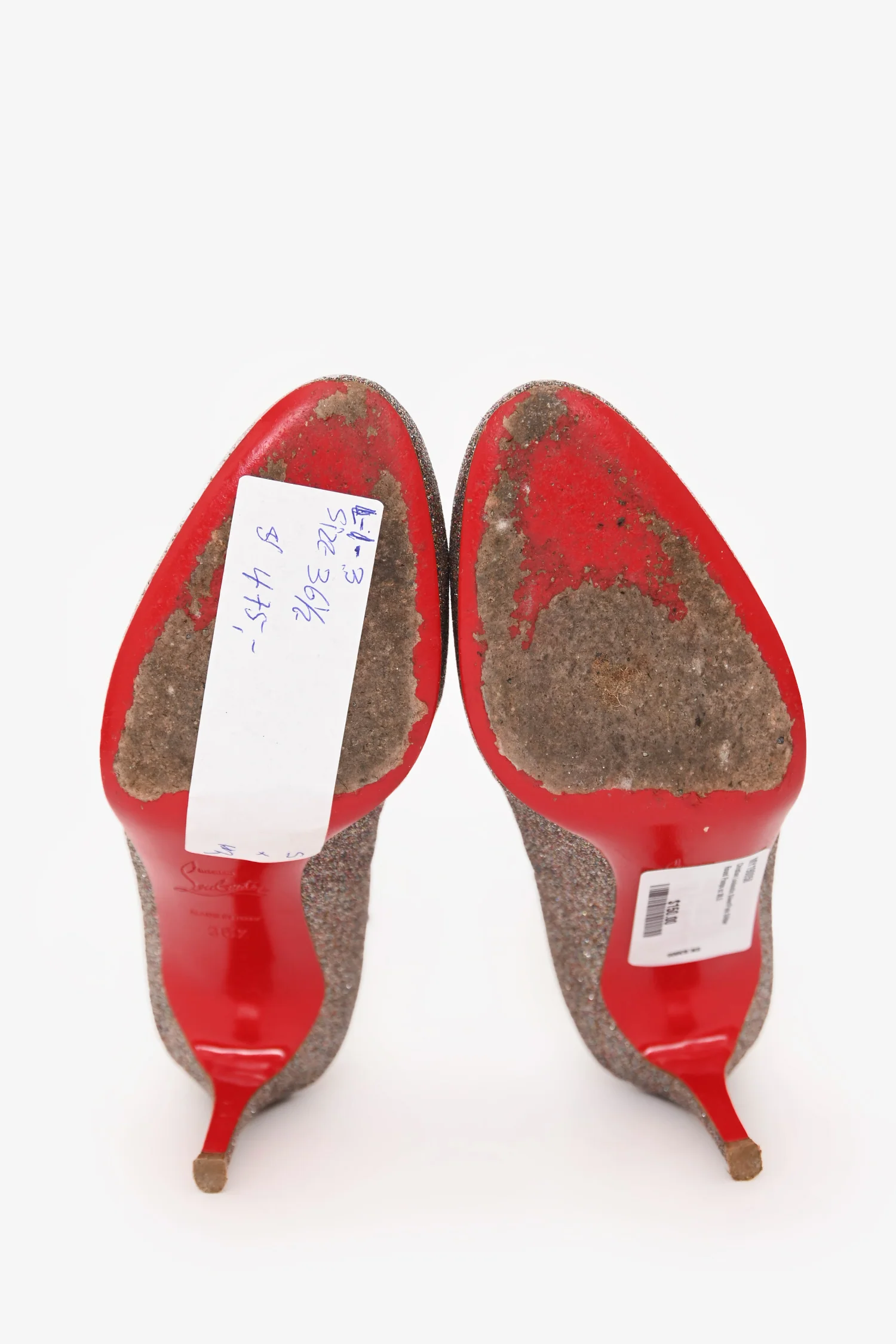 Christian Louboutin Silver/Pink Glitter Round Pumps Size 36.5