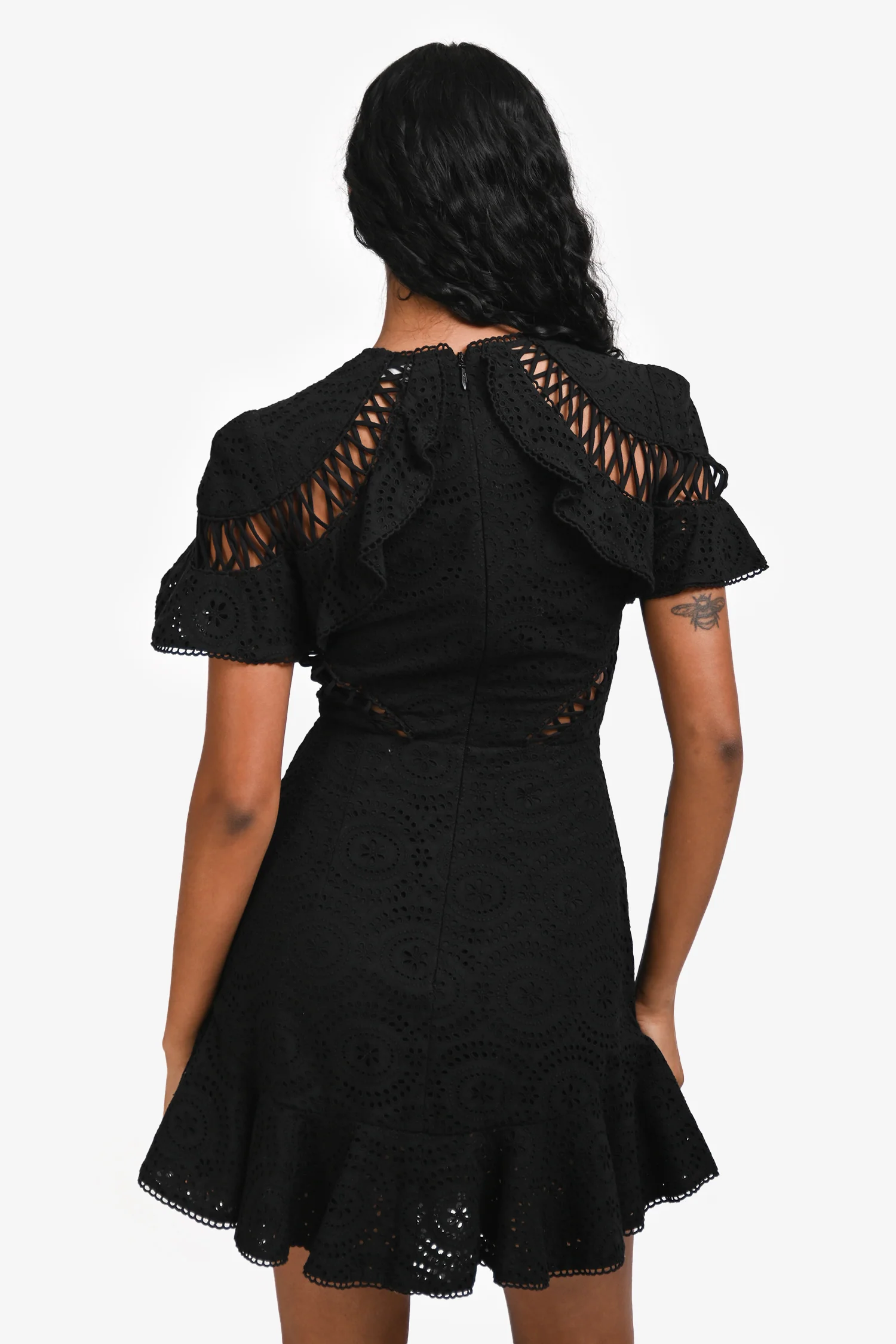 Zimmerman Black Cotton Crochet Short Sleeve Mini Dress Size 0