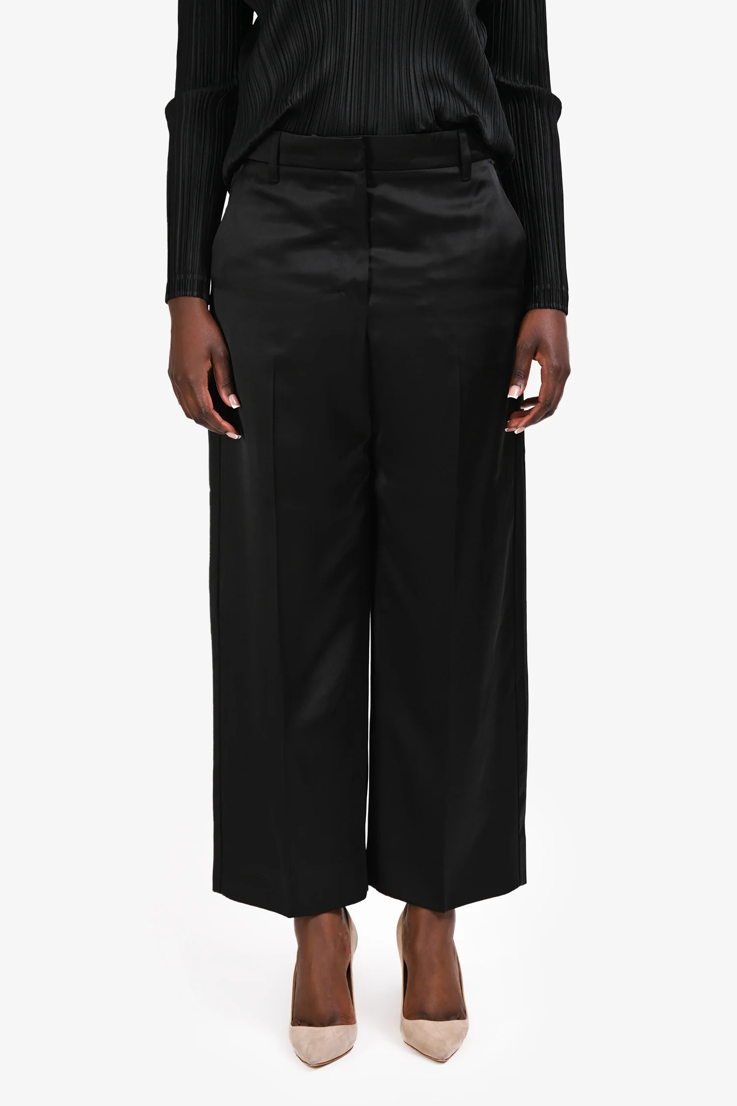 'S Max Mara Black Satin Straight Leg Pants Size 12