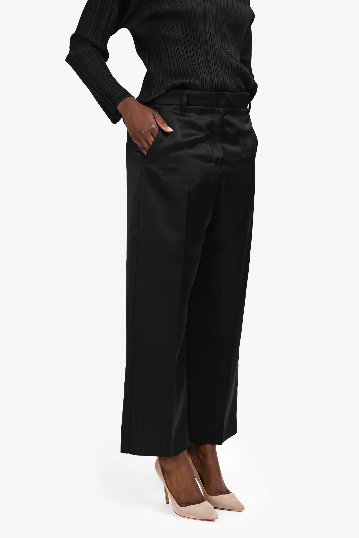 'S Max Mara Black Satin Straight Leg Pants Size 12