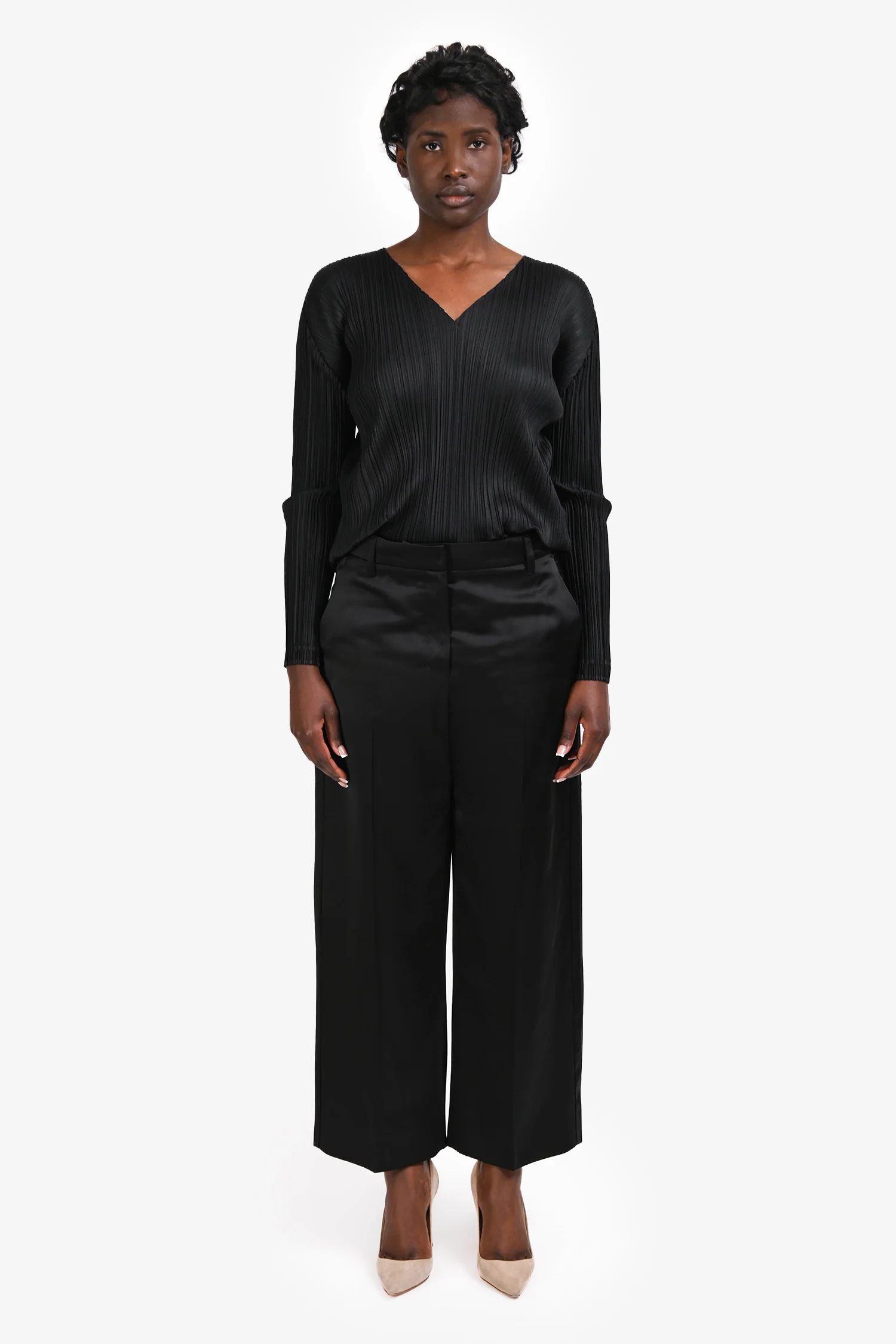 'S Max Mara Black Satin Straight Leg Pants Size 12