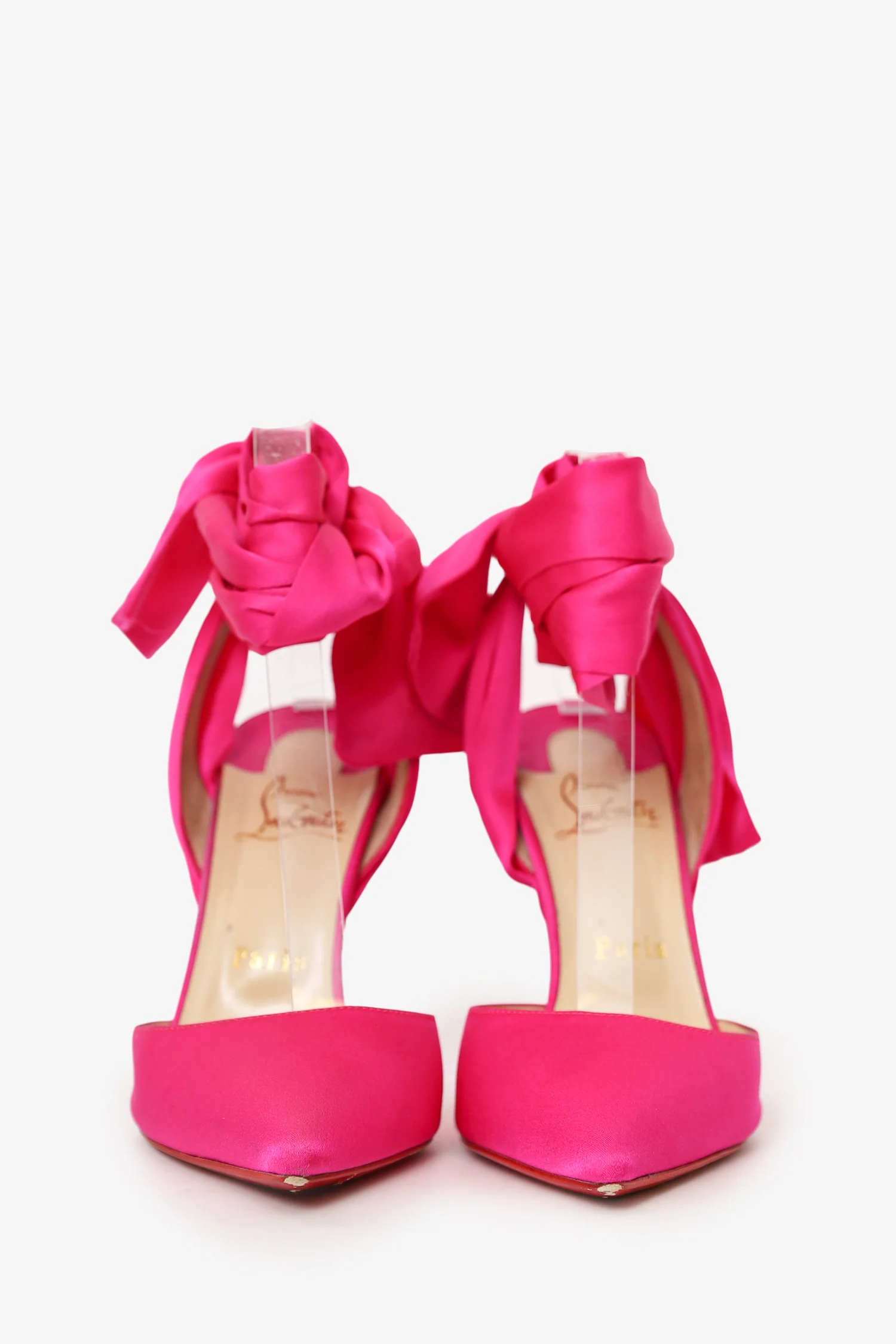 Christian Louboutin Pink Satin Douce du Desert 100 Ankle Wrap Pumps Size 37.5