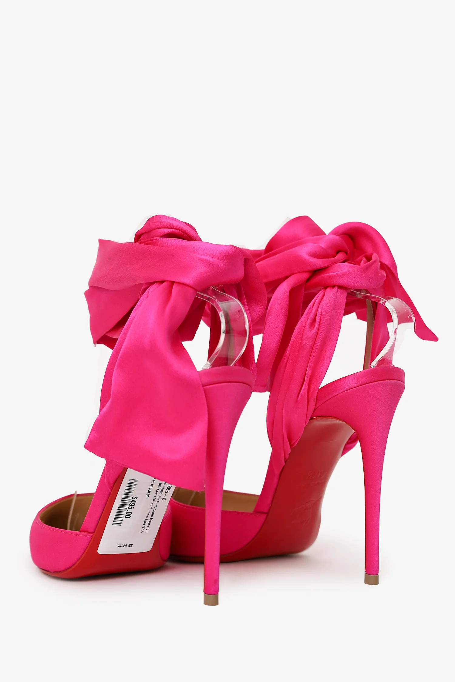 Christian Louboutin Pink Satin Douce du Desert 100 Ankle Wrap Pumps Size 37.5
