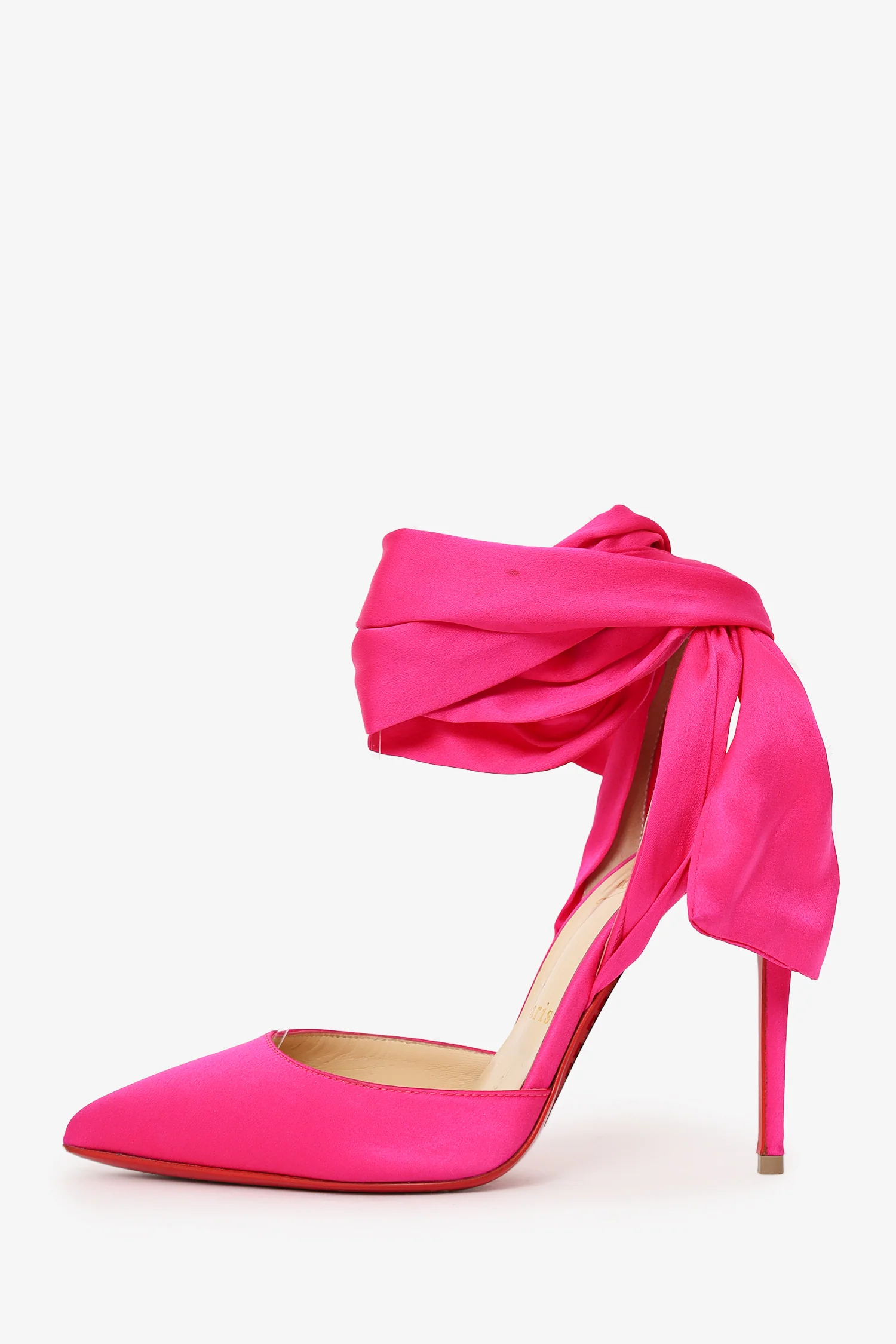 Christian Louboutin Pink Satin Douce du Desert 100 Ankle Wrap Pumps Size 37.5