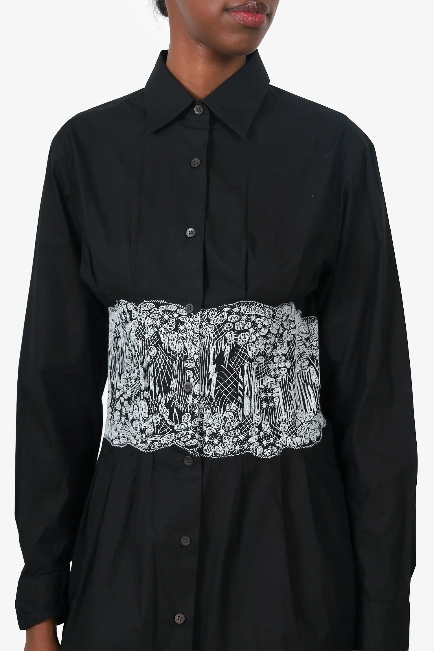Dries Van Noten Black Lace Waist Button Down Dress Size 36