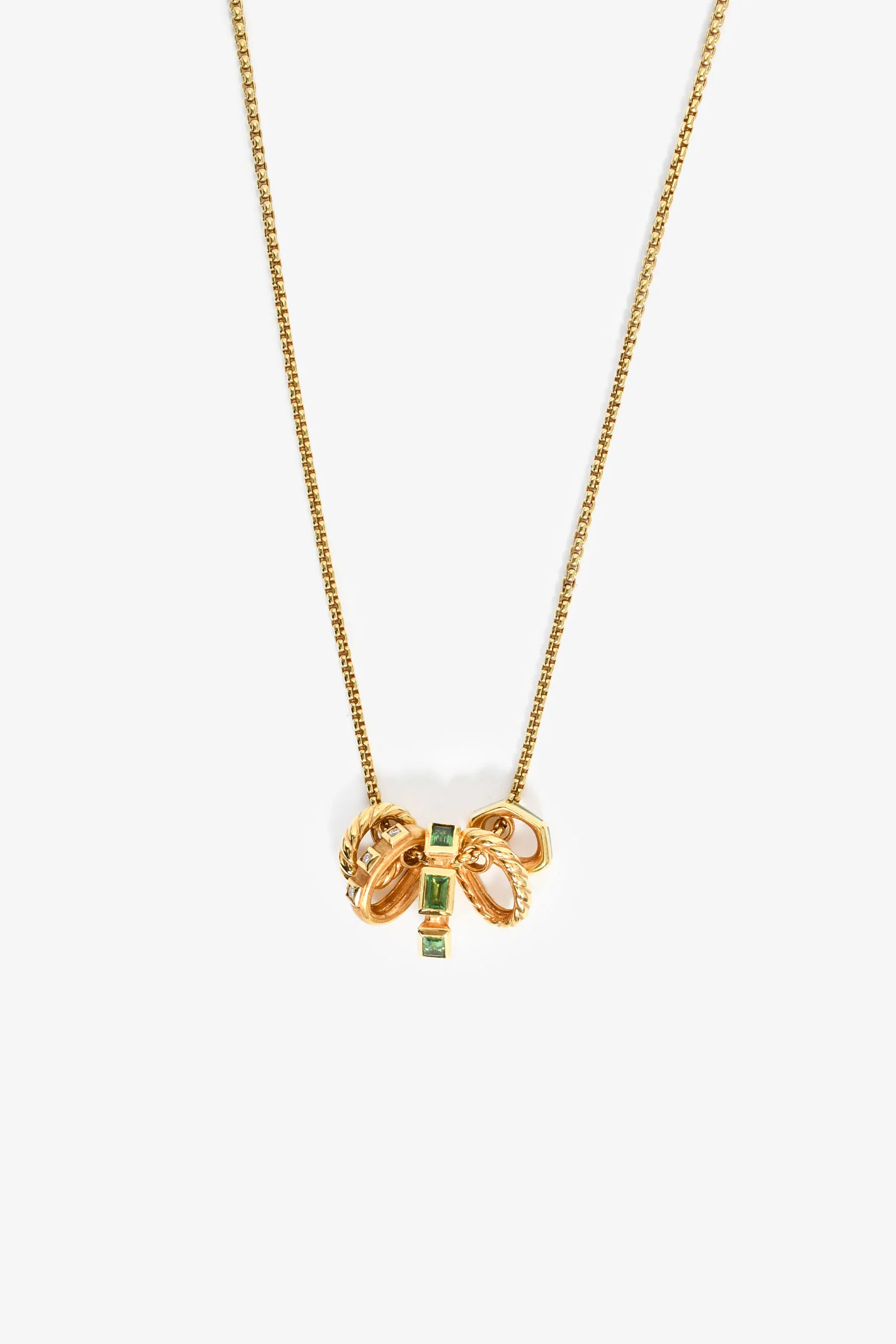 David Yurman 18K Yellow Gold Stax Green Pendant Necklace