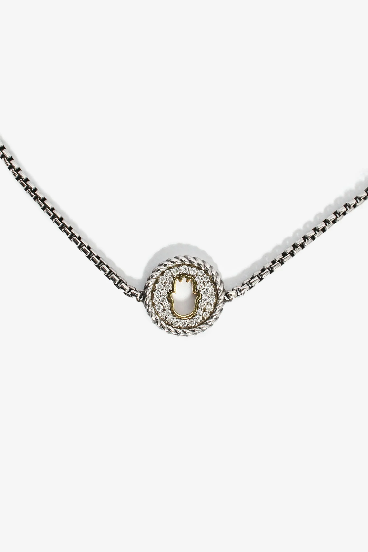 David Yurman Sterling Silver/18K Yellow Gold Diamond 'Hamsa' Charm Bracelet