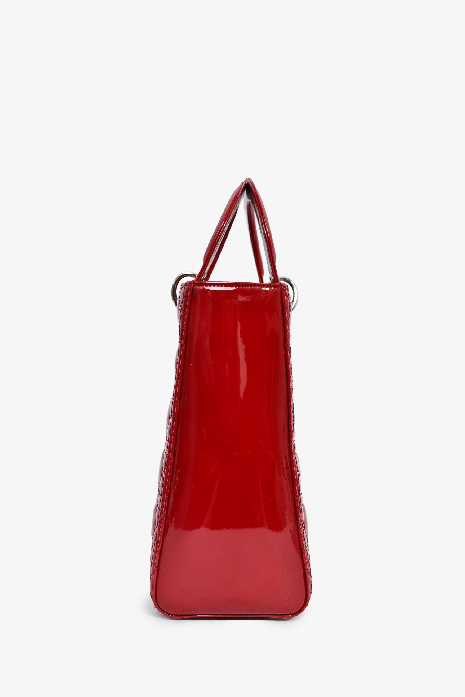 Christian Dior 2015 Red Patent Cannage Large Lady Dior With Strap