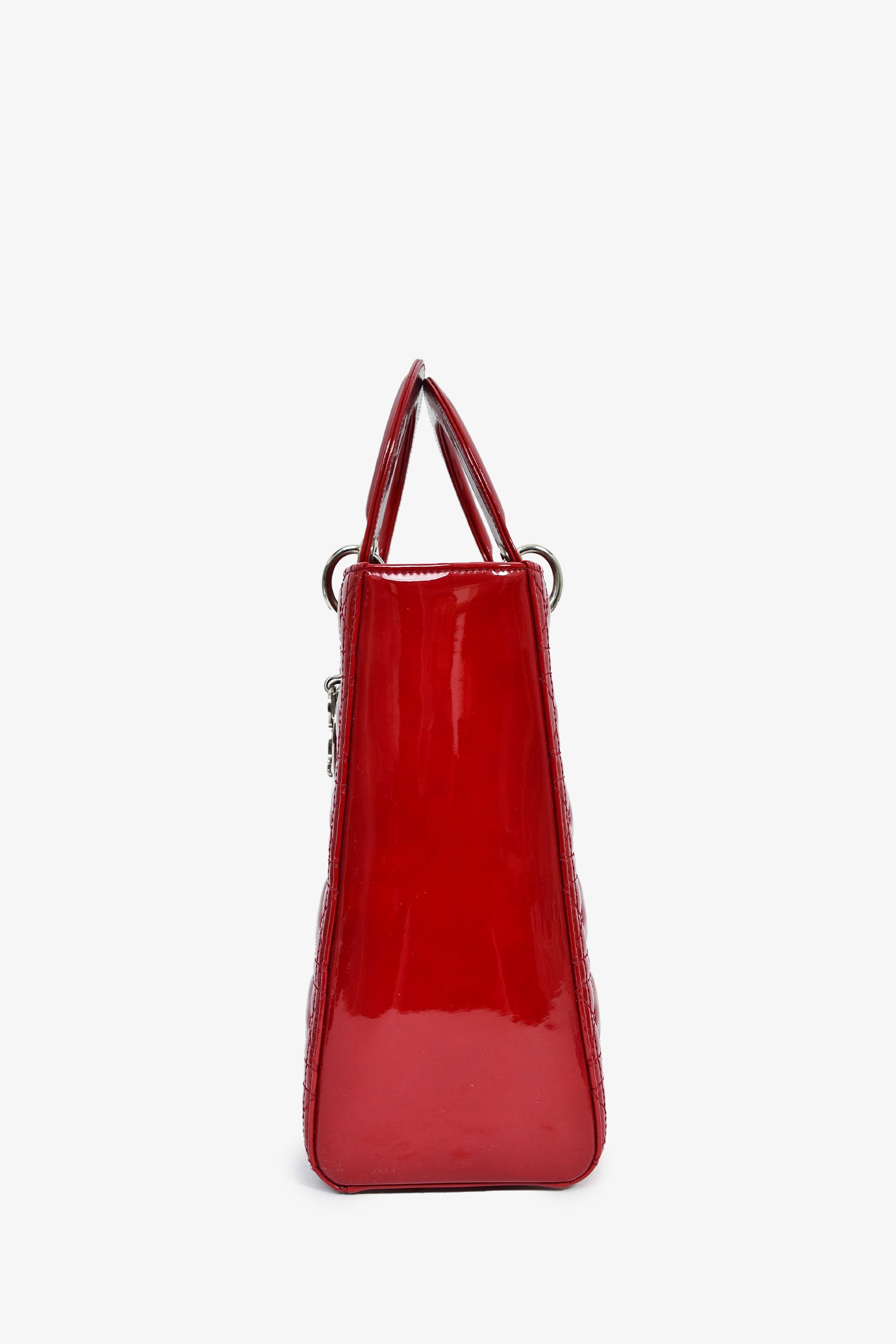 Christian Dior 2015 Red Patent Cannage Large Lady Dior With Strap