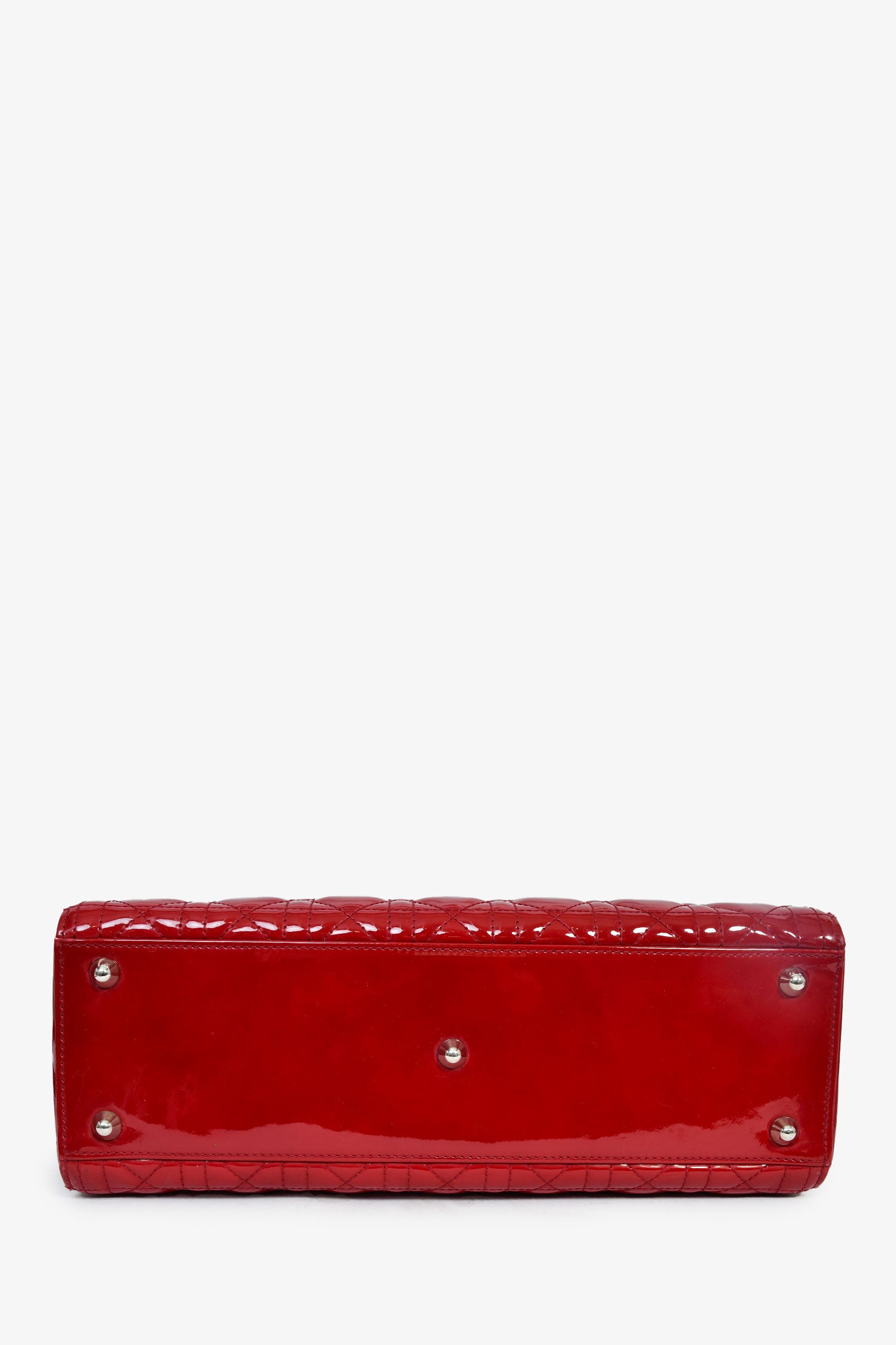 Christian Dior 2015 Red Patent Cannage Large Lady Dior With Strap