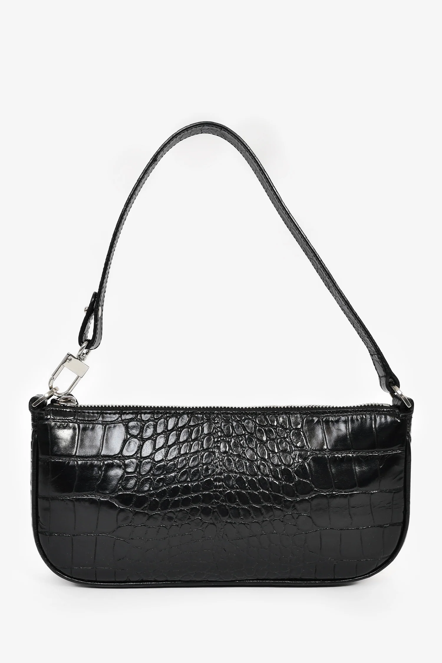 By Far Black Crocodile Embossed 'Rachel' Shoulder Bag
