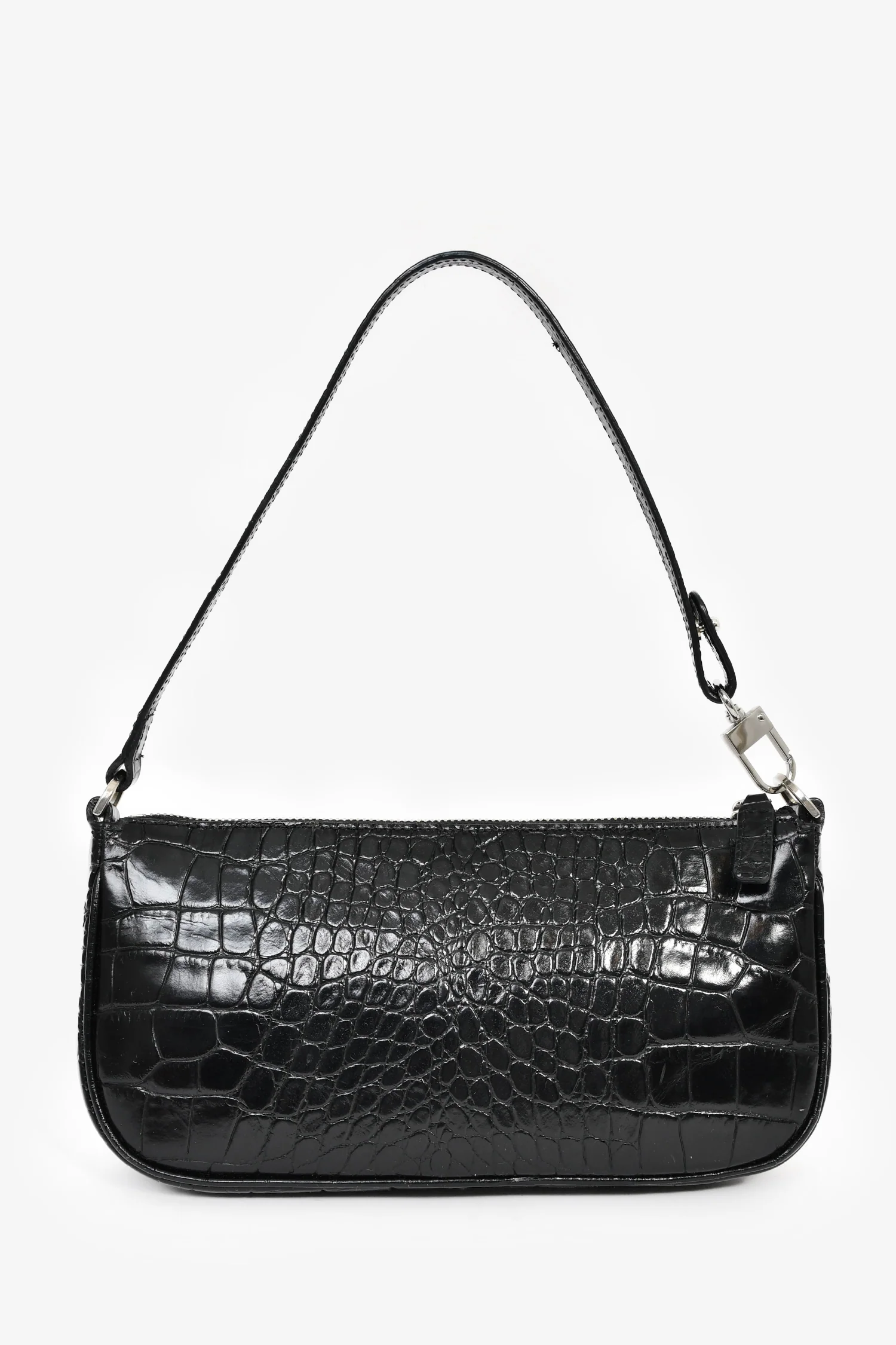 By Far Black Crocodile Embossed 'Rachel' Shoulder Bag