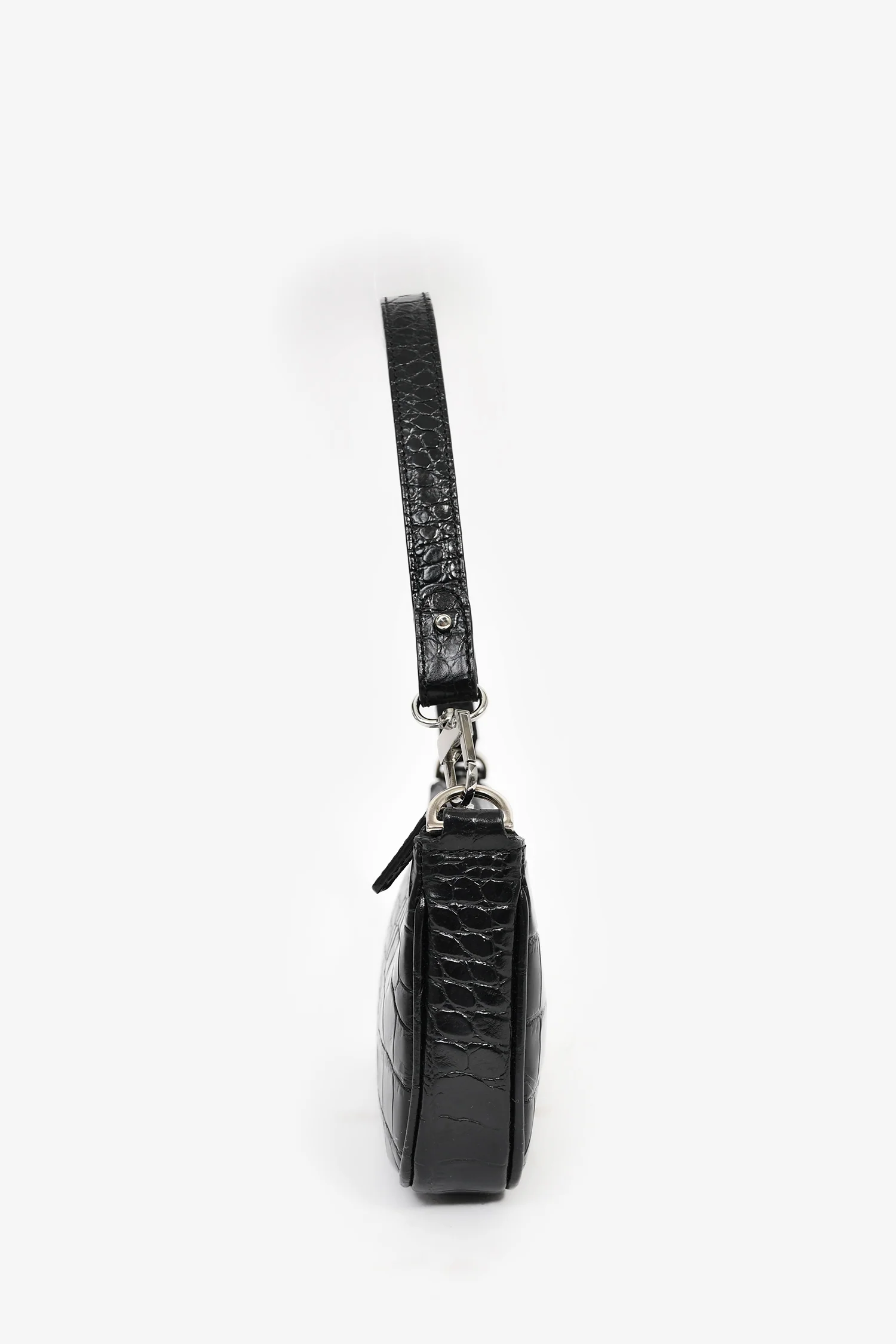 By Far Black Crocodile Embossed 'Rachel' Shoulder Bag