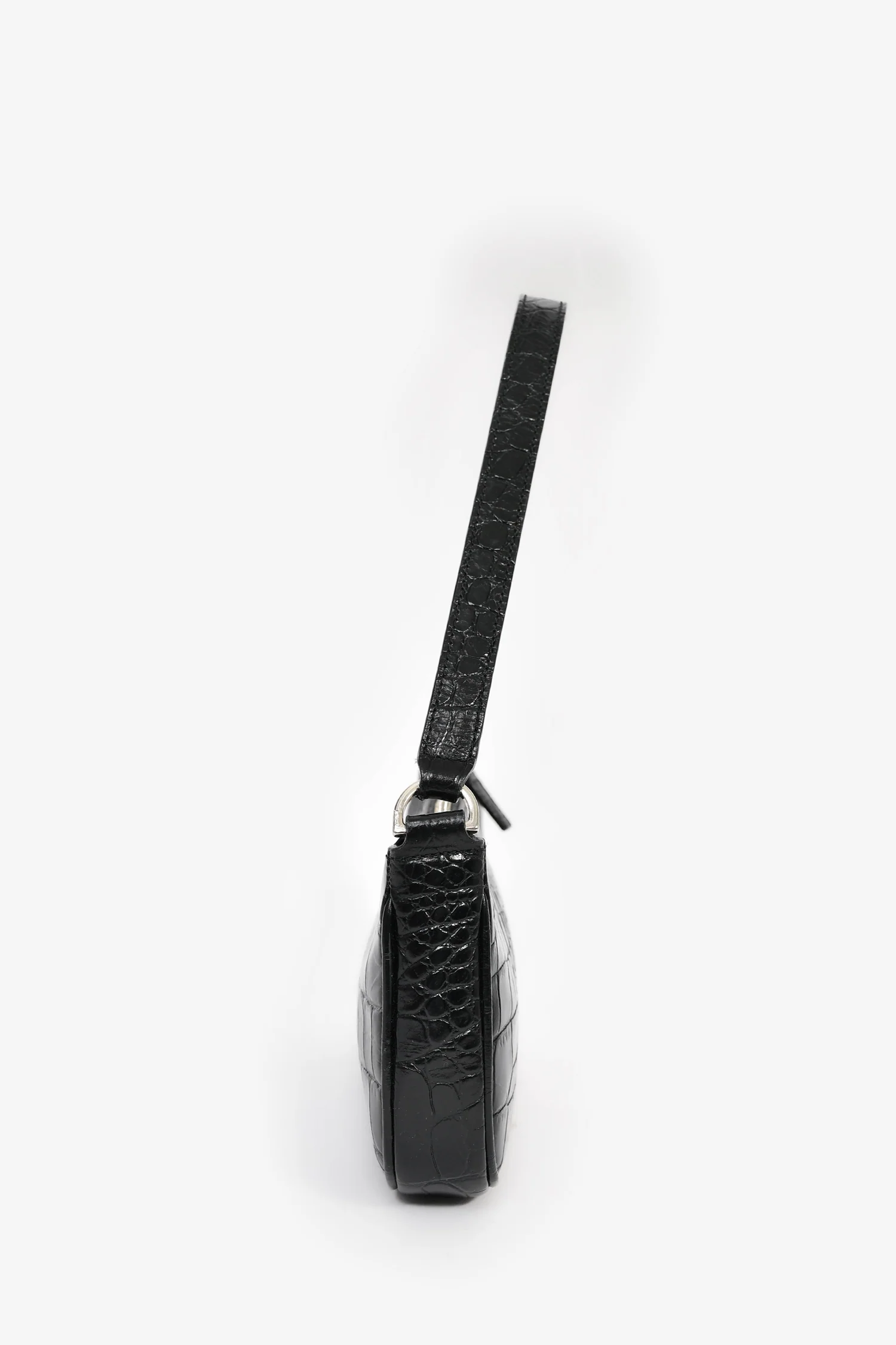 By Far Black Crocodile Embossed 'Rachel' Shoulder Bag