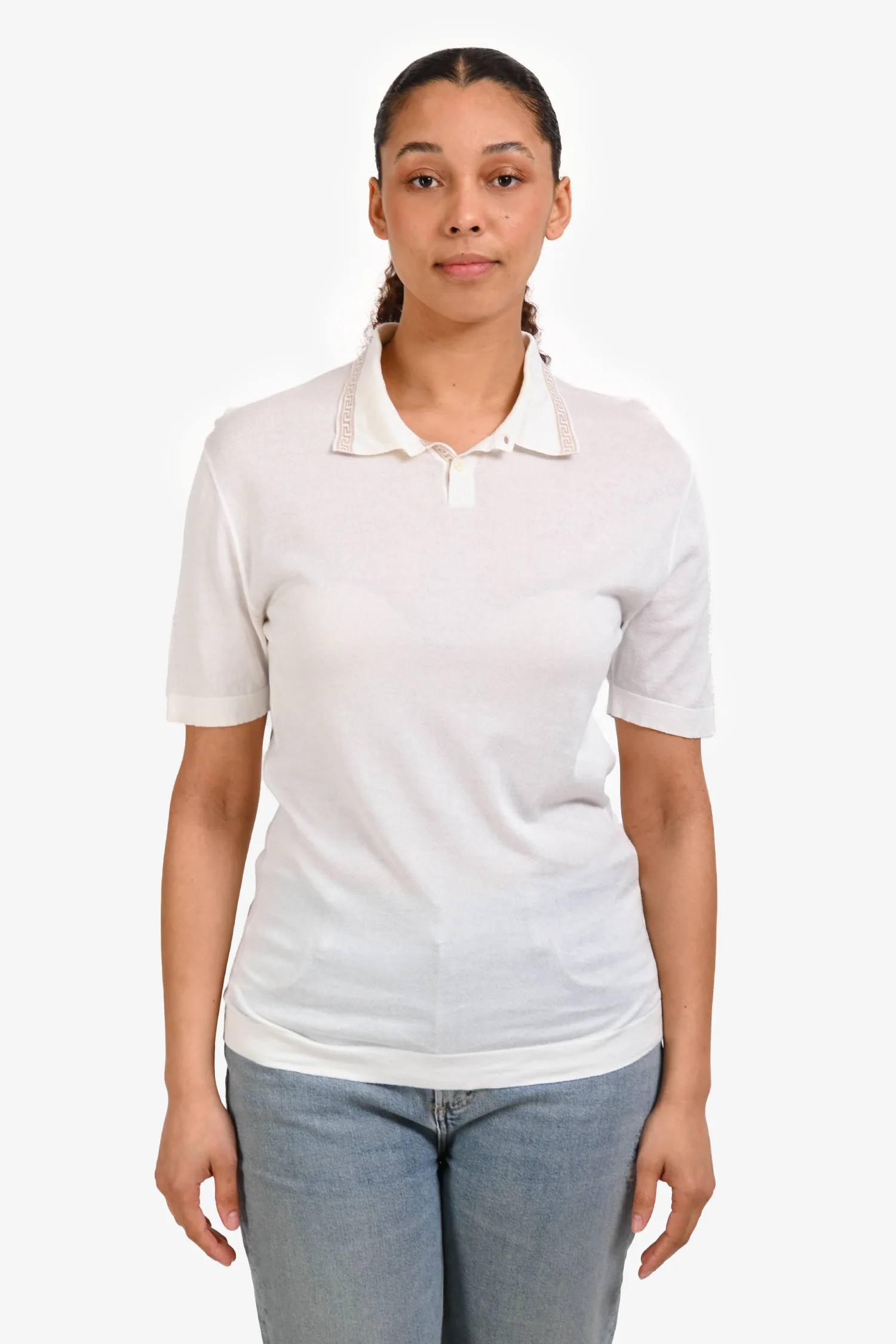 Versace White Baroque Collar Short Sleeve Shirt Size 46