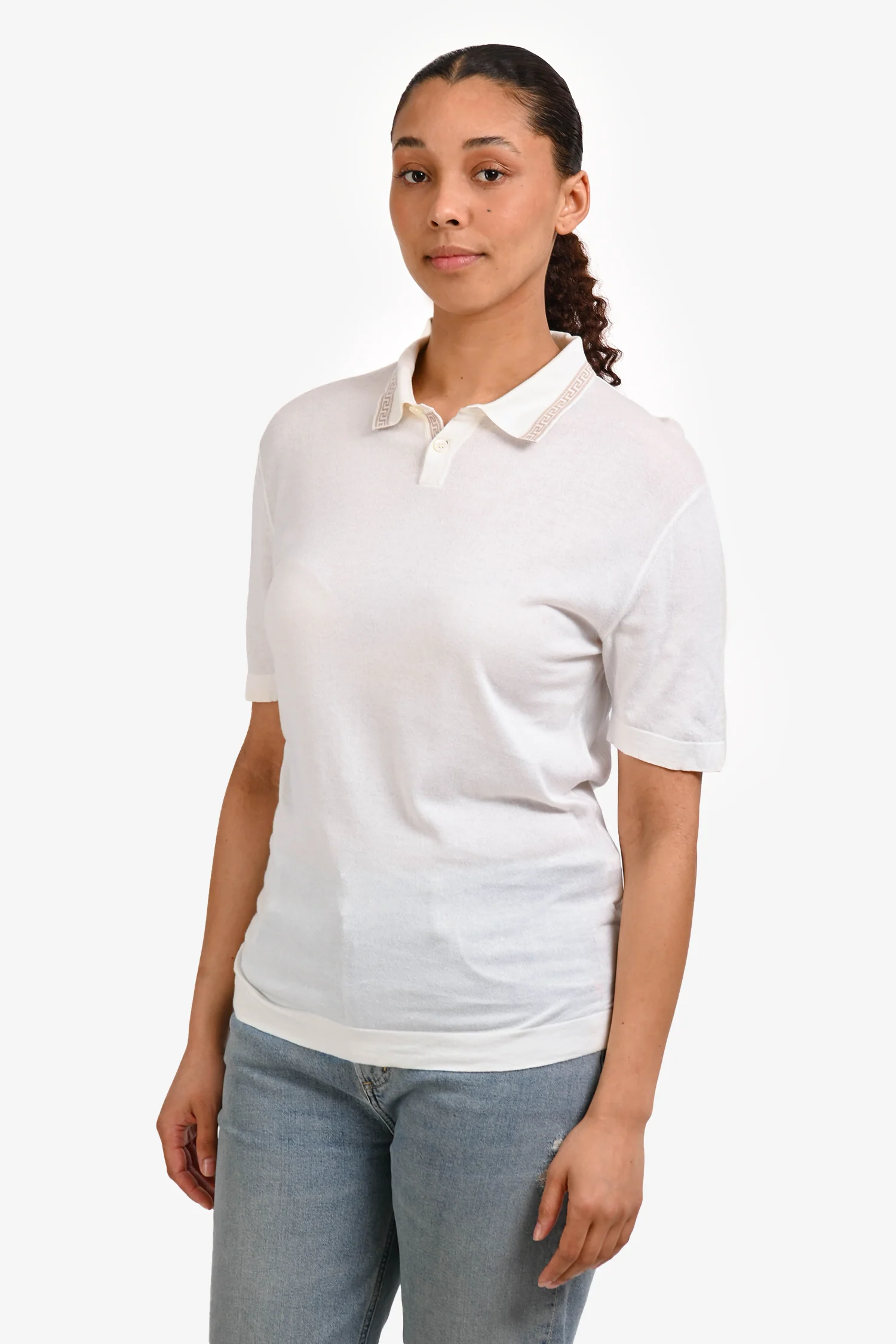 Versace White Baroque Collar Short Sleeve Shirt Size 46