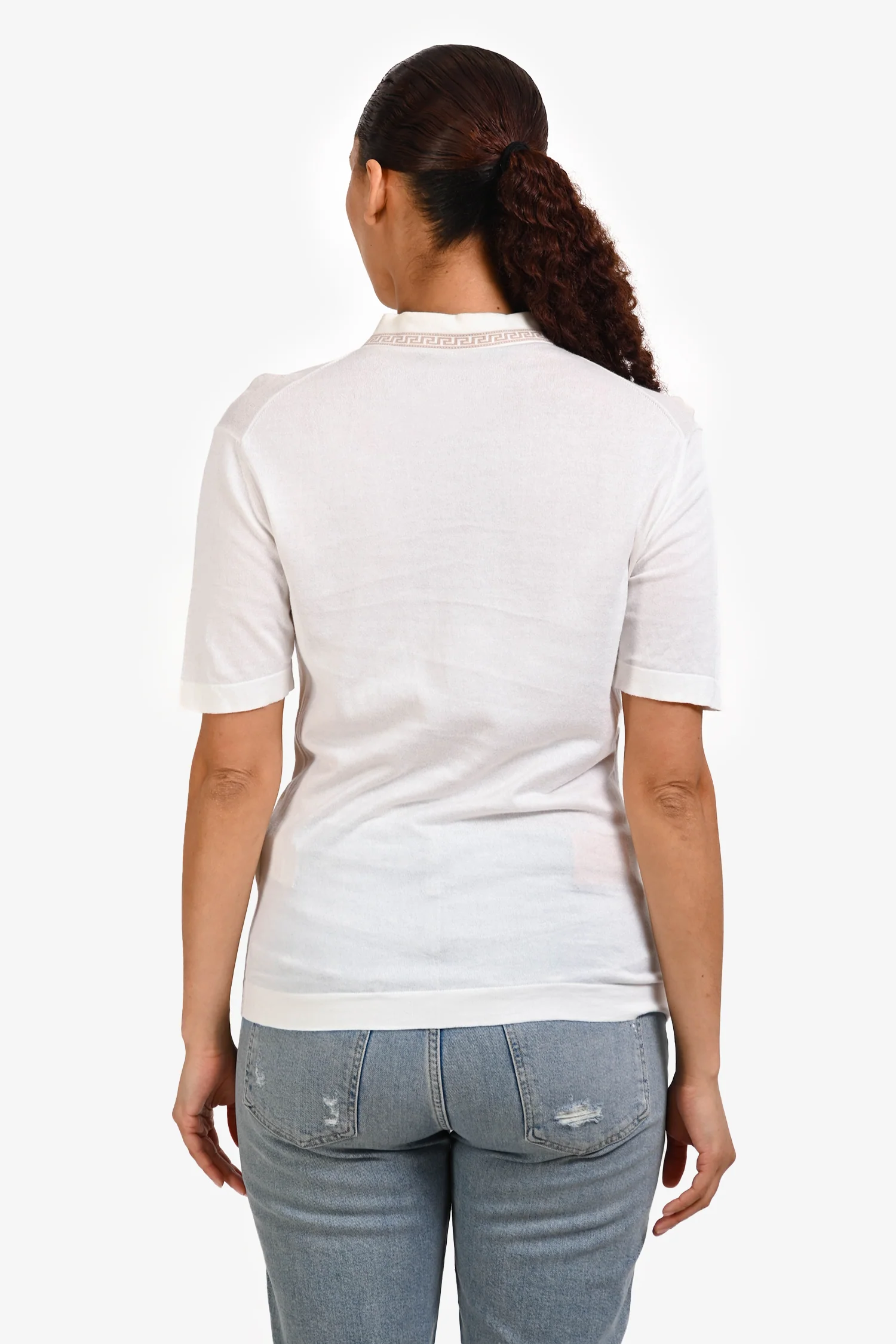 Versace White Baroque Collar Short Sleeve Shirt Size 46