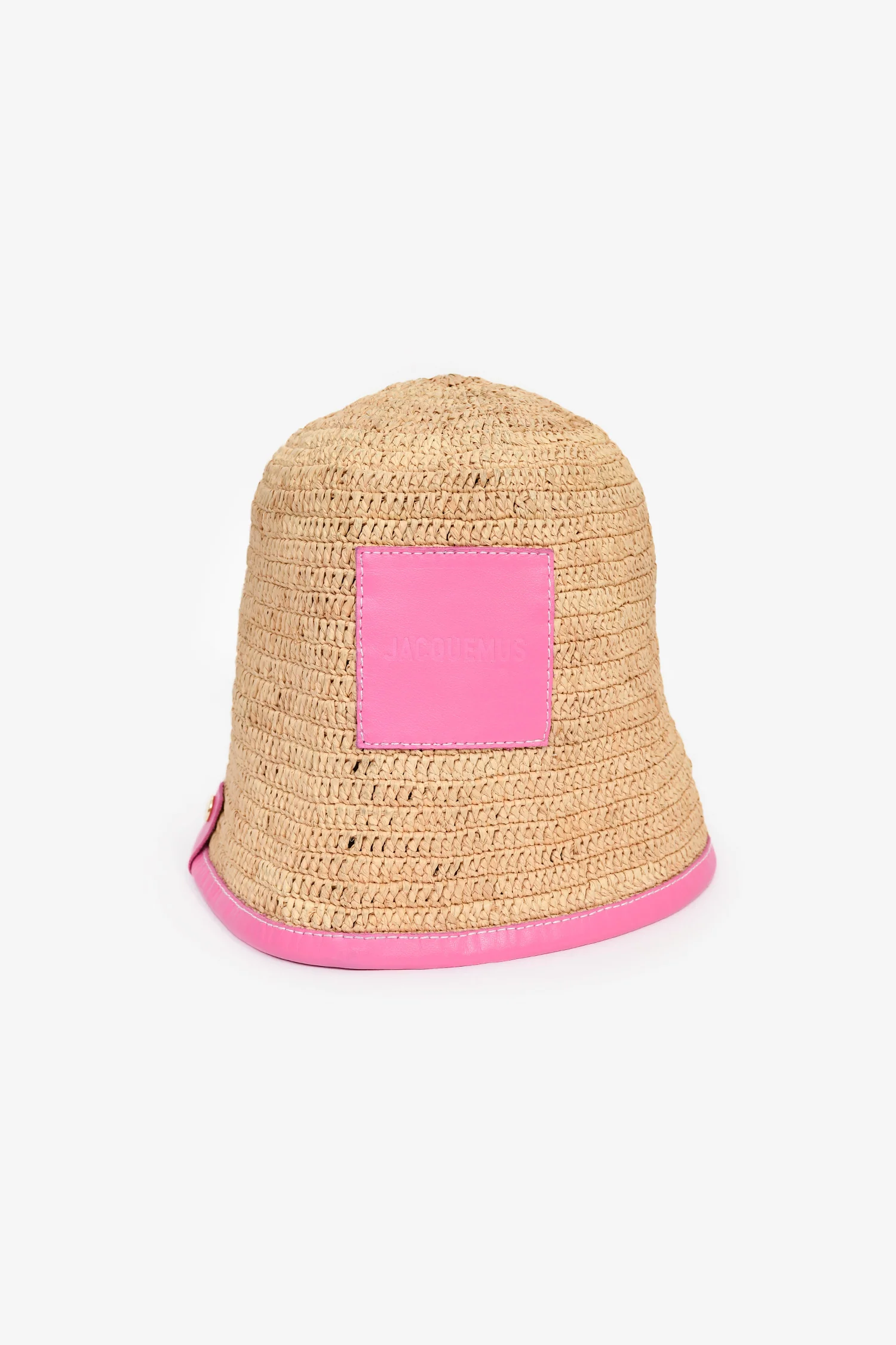 Jacquemus Pink/Brown Raffia 'Le Bob Soli' Bucket Hat Size 56