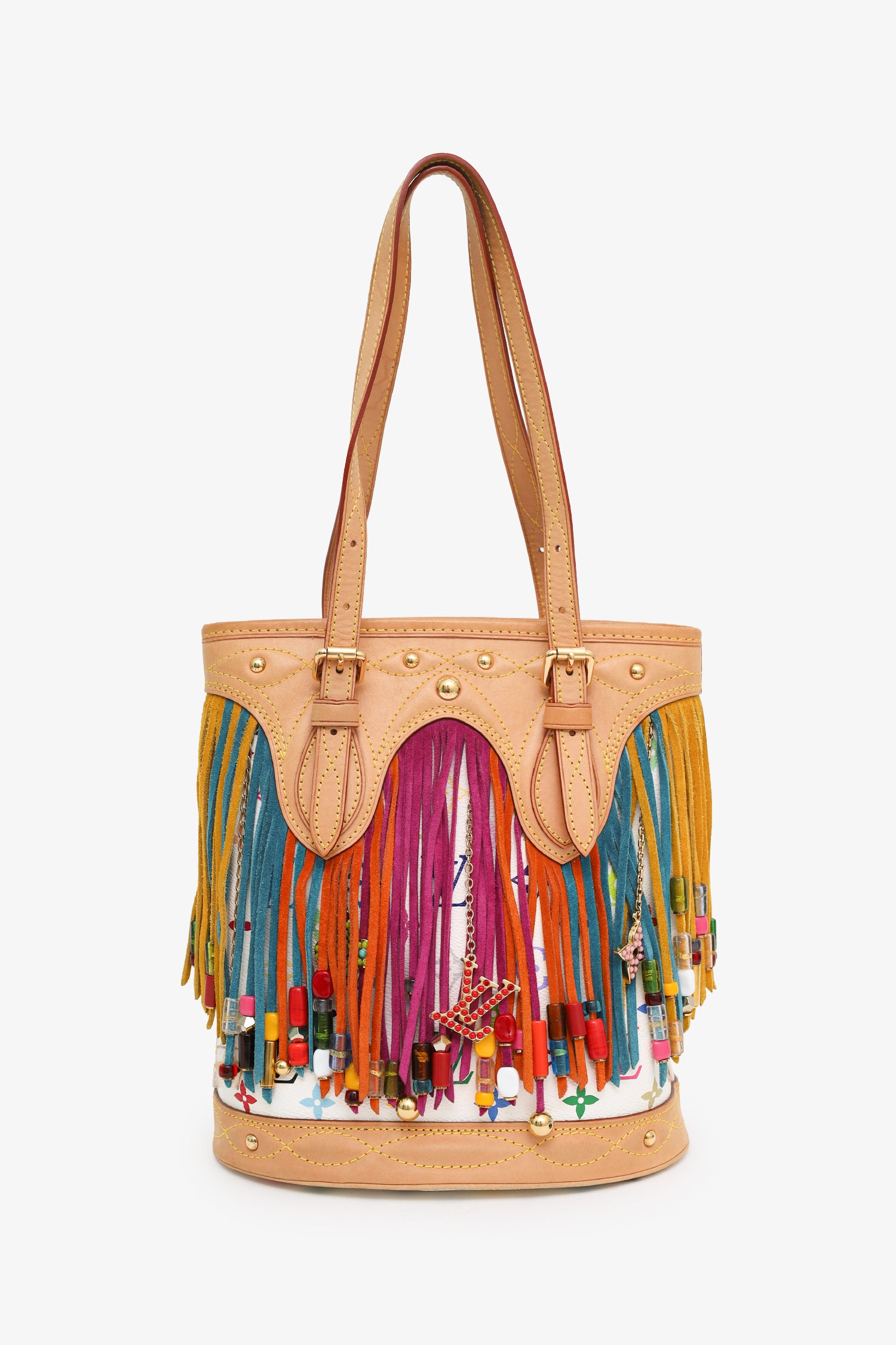 Louis Vuitton x Takashi Murakamsi 2006 Multicolour Monogram Fringe Bucket Bag With Pouch