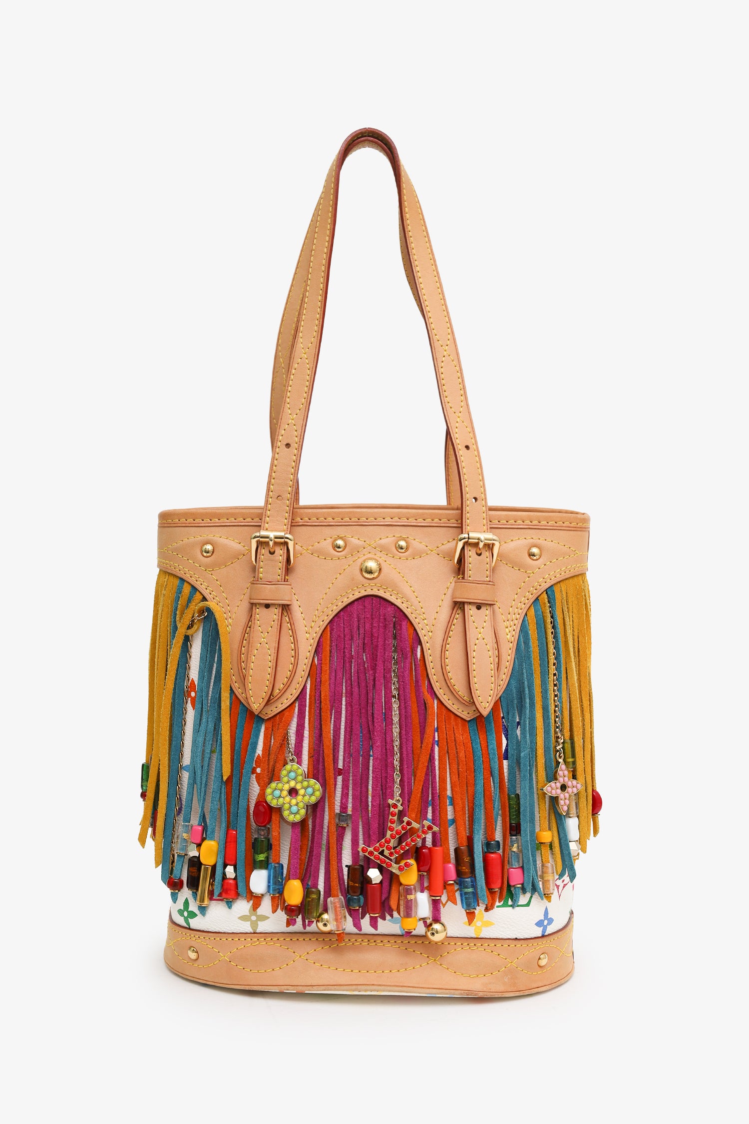 Louis Vuitton x Takashi Murakamsi 2006 Multicolour Monogram Fringe Bucket Bag With Pouch