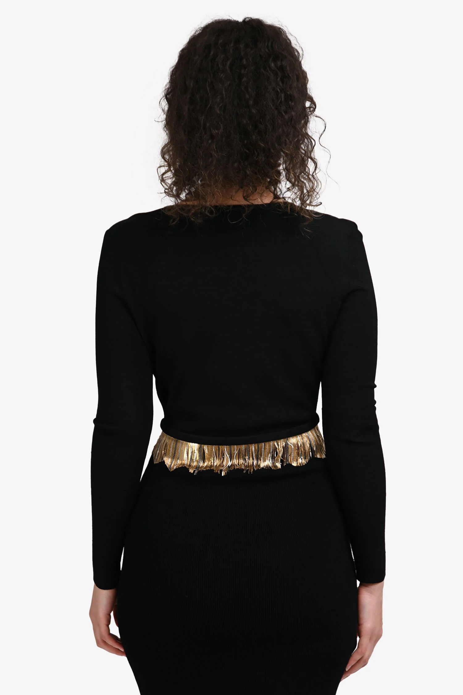 Versace Black/Gold/Silver Tone Fringe Cropped Cardigan Size 38