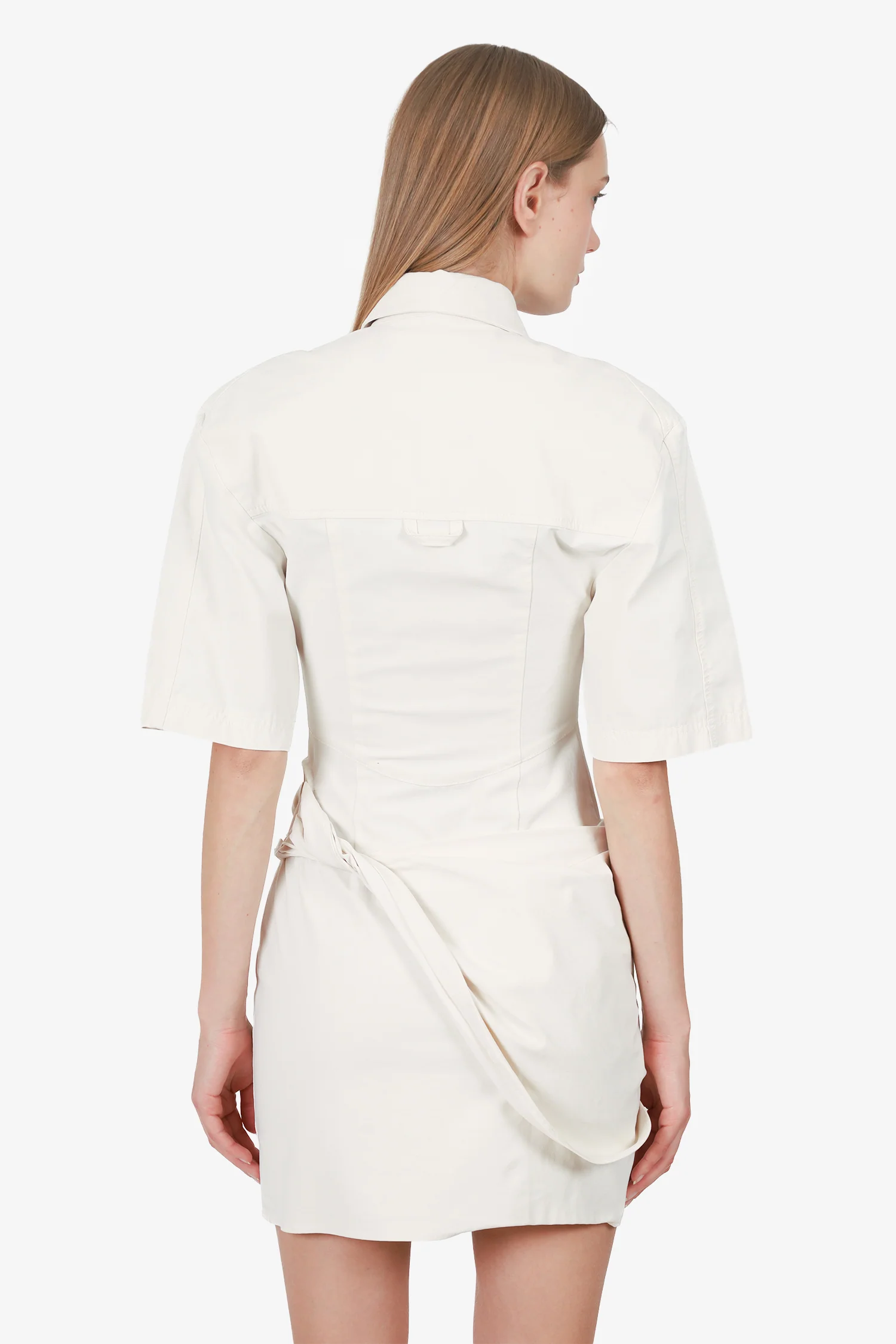 Jacquemus Cream La Robe Camisa Draped Shirt Dress Size 34