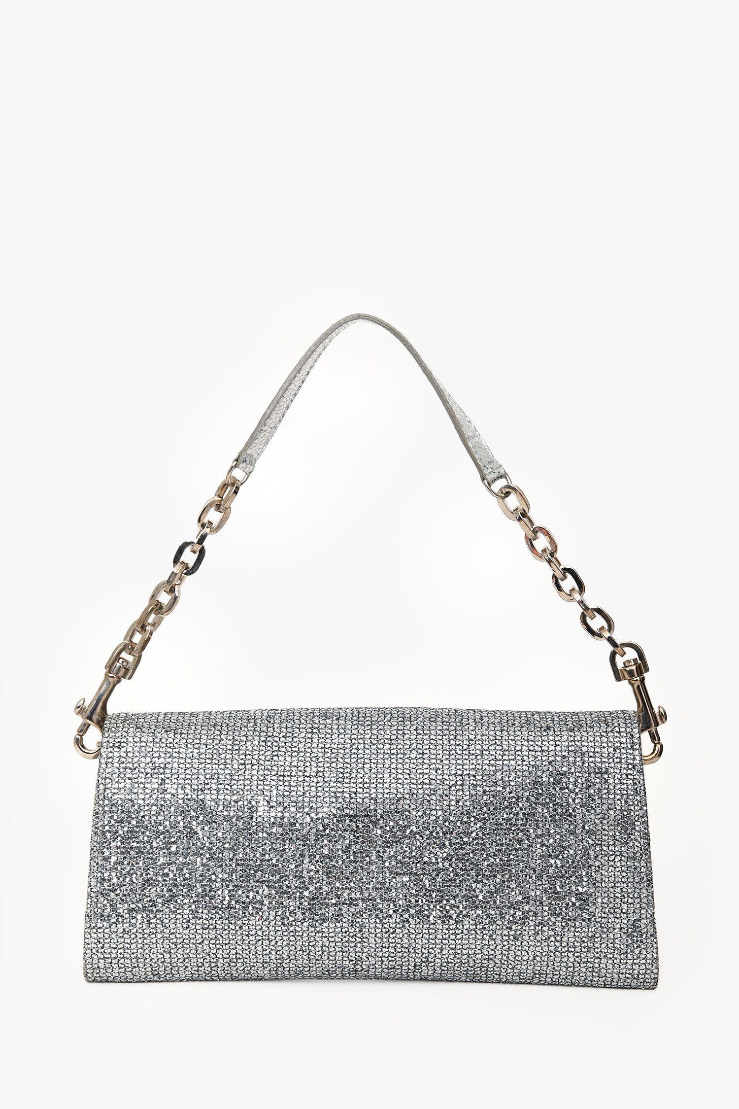 Jimmy Choo Silver Metallic Bow Embellished Evening Shoulder Bag