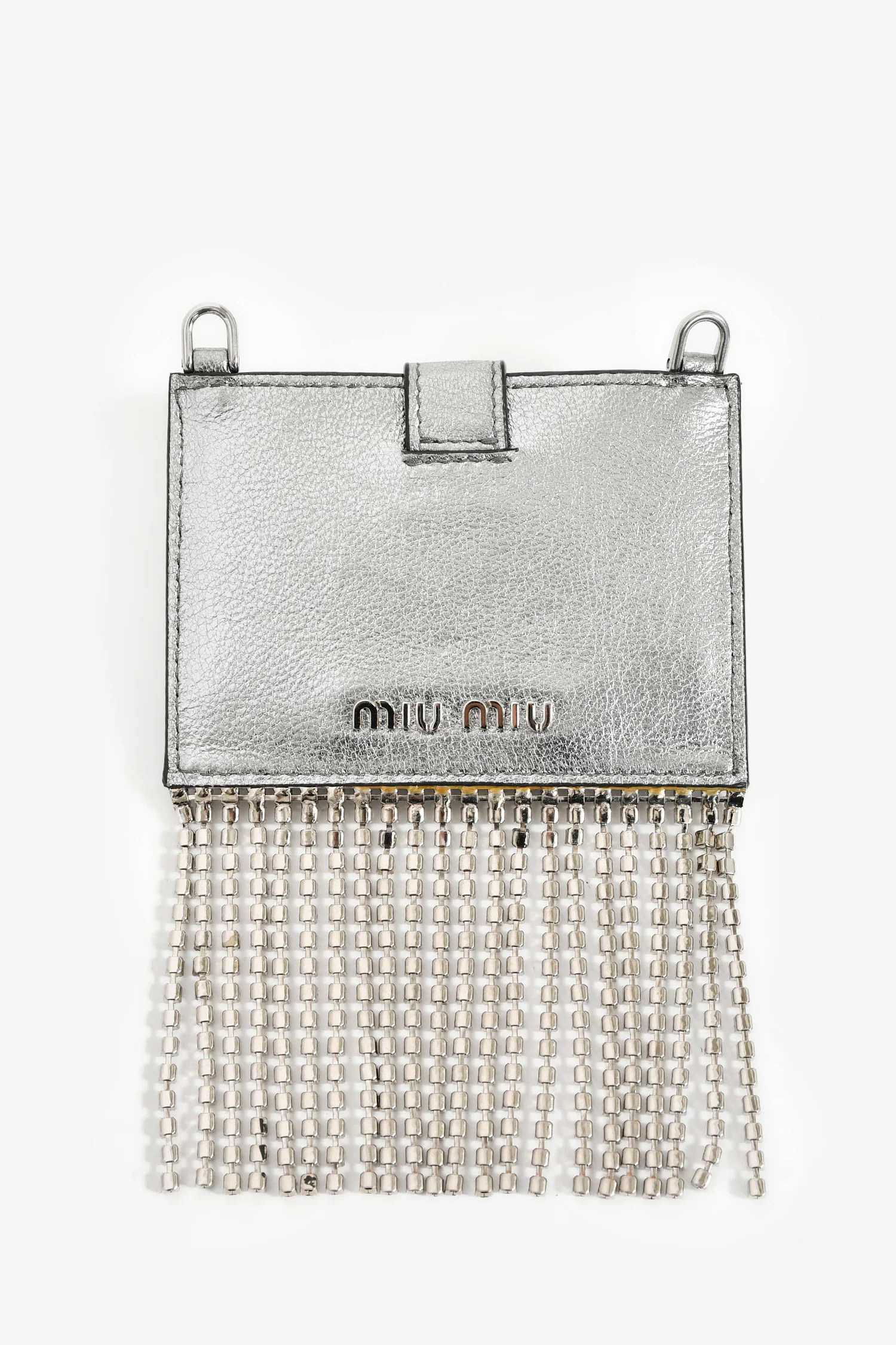 Miu Miu Silver Leather Crystal Fringe Cardholder