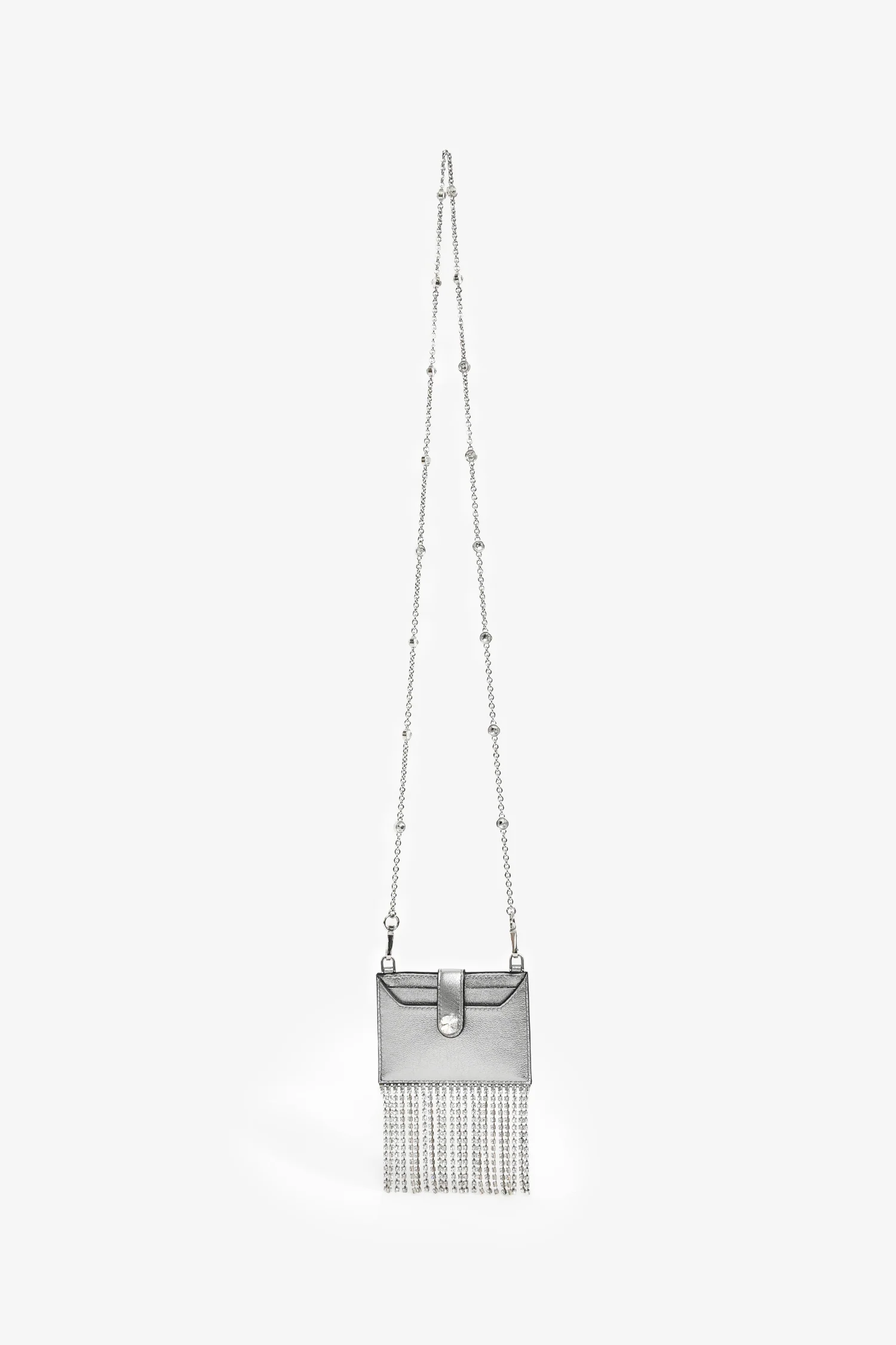 Miu Miu Silver Leather Crystal Fringe Cardholder