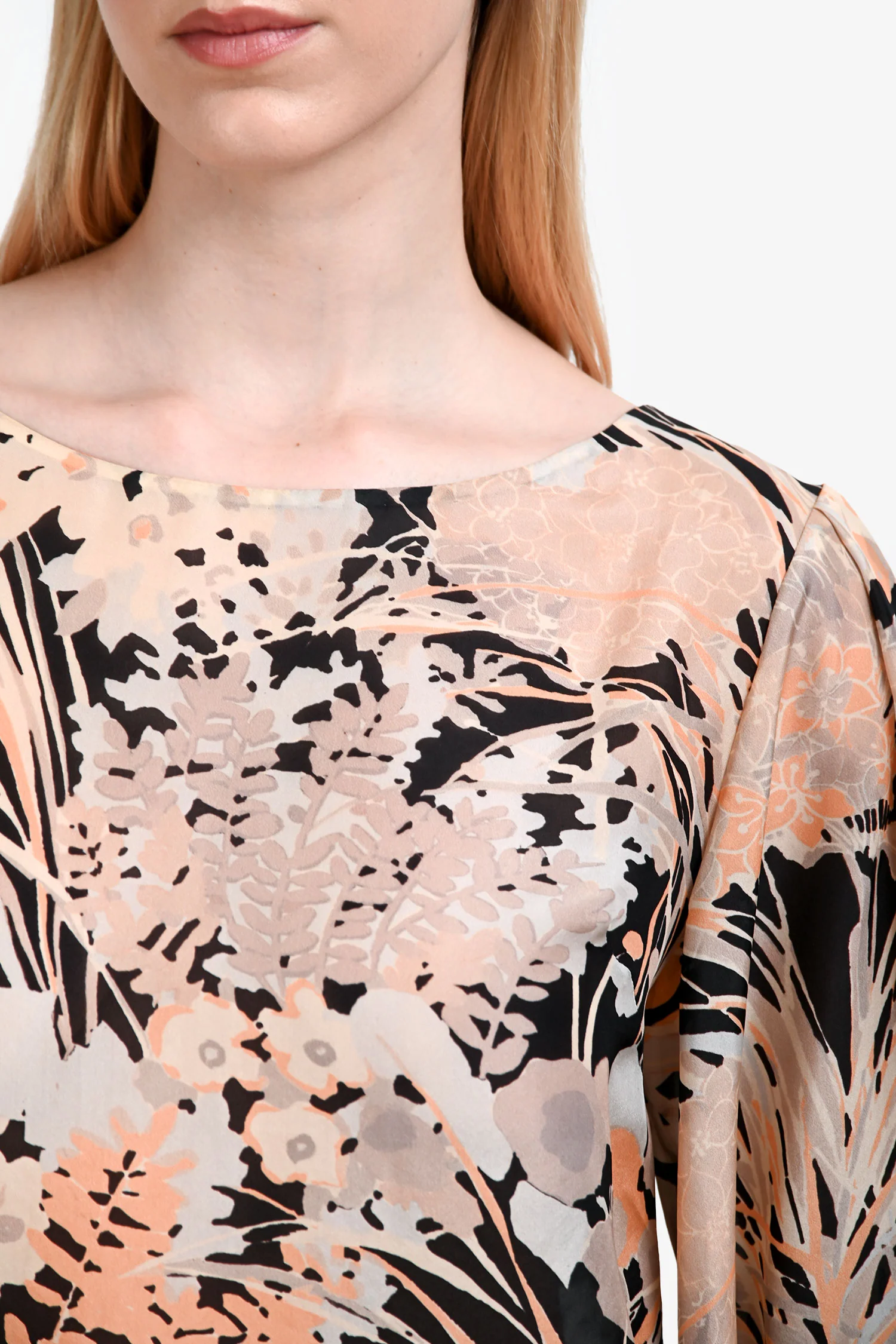 Dries Van Noten Cream/Black Floral Print Silk Top Size 38