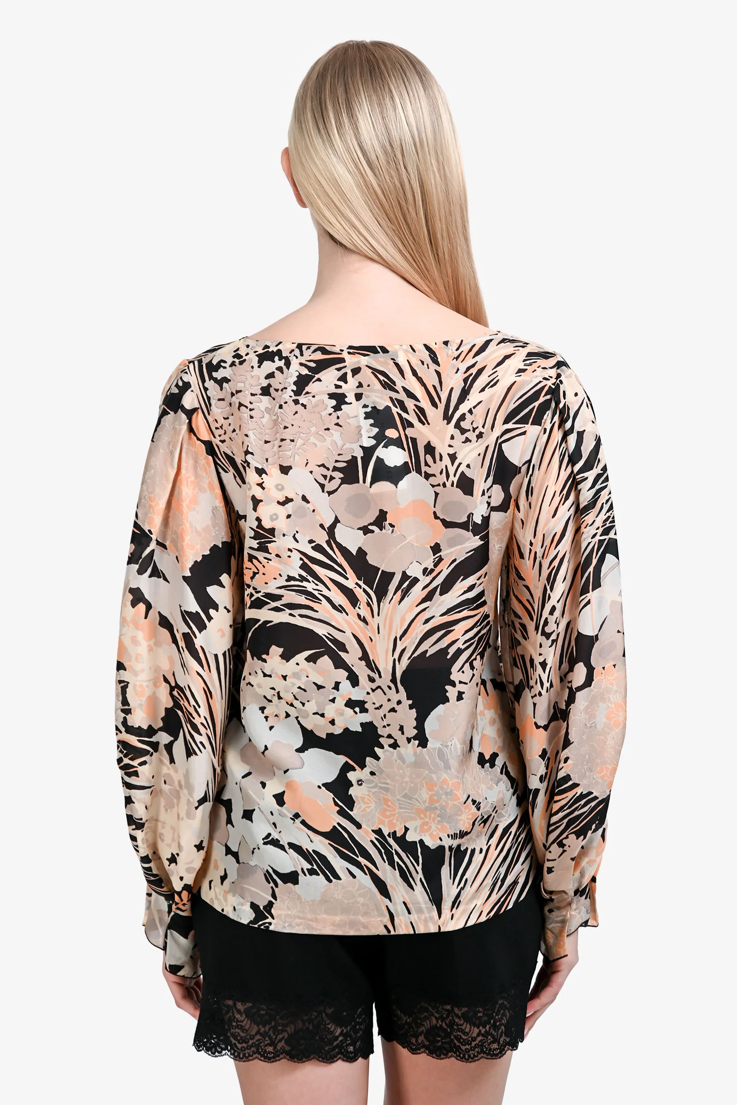 Dries Van Noten Cream/Black Floral Print Silk Top Size 38