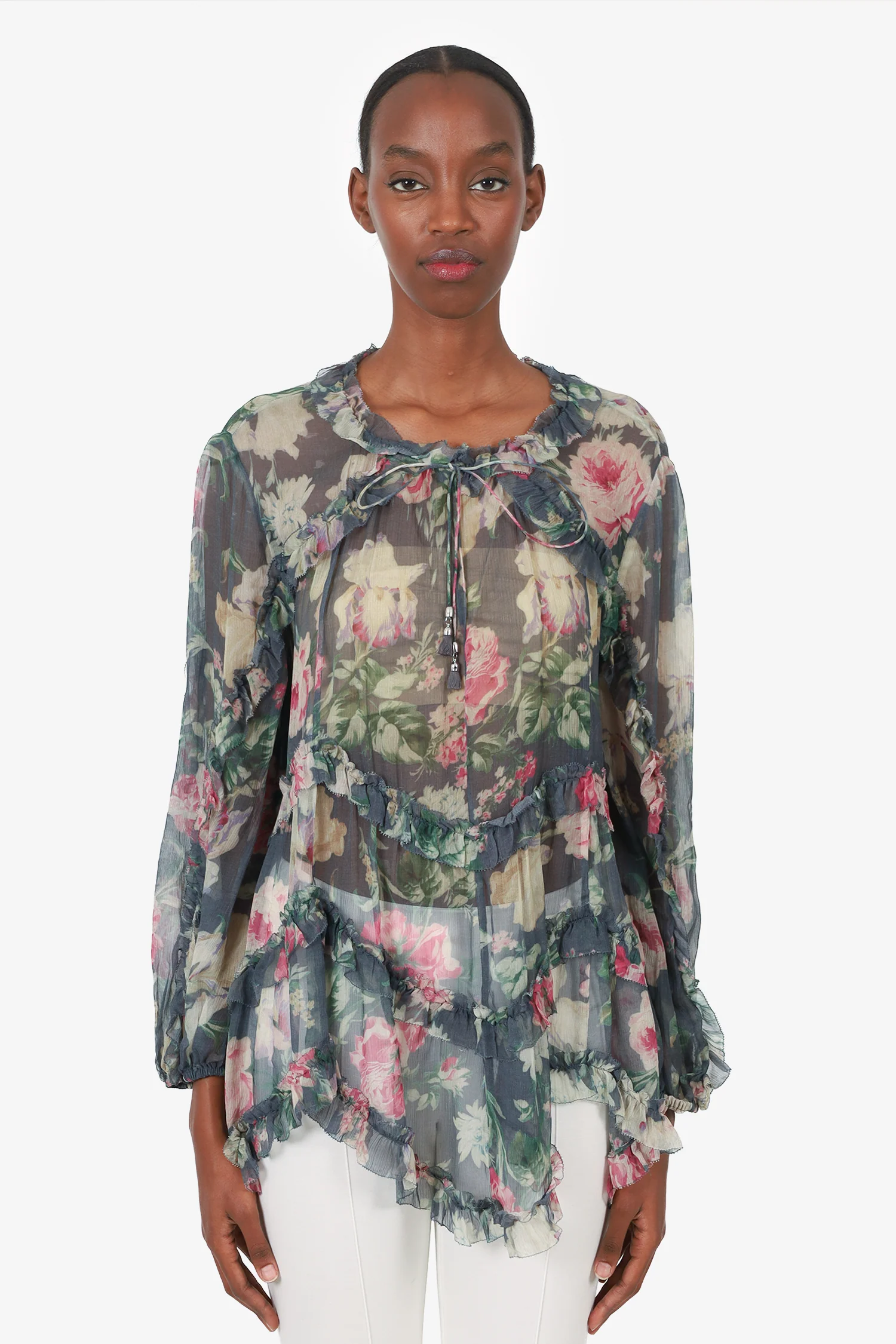 Zimmerman Blue/Pink Floral Sheer Blouse Size 2