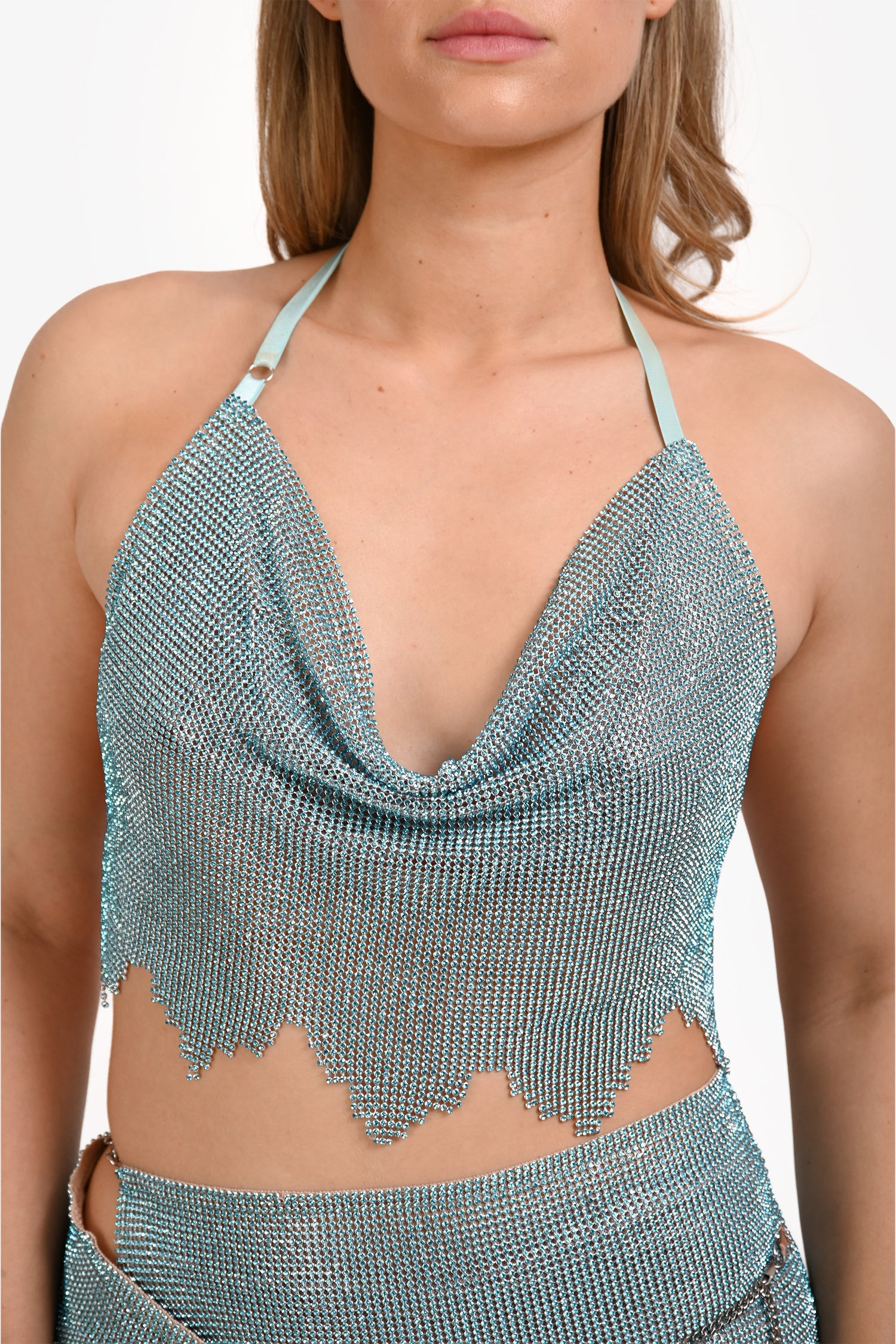 Poster Girl Blue Crystal Crop Top + Mini Skirt Set Size M