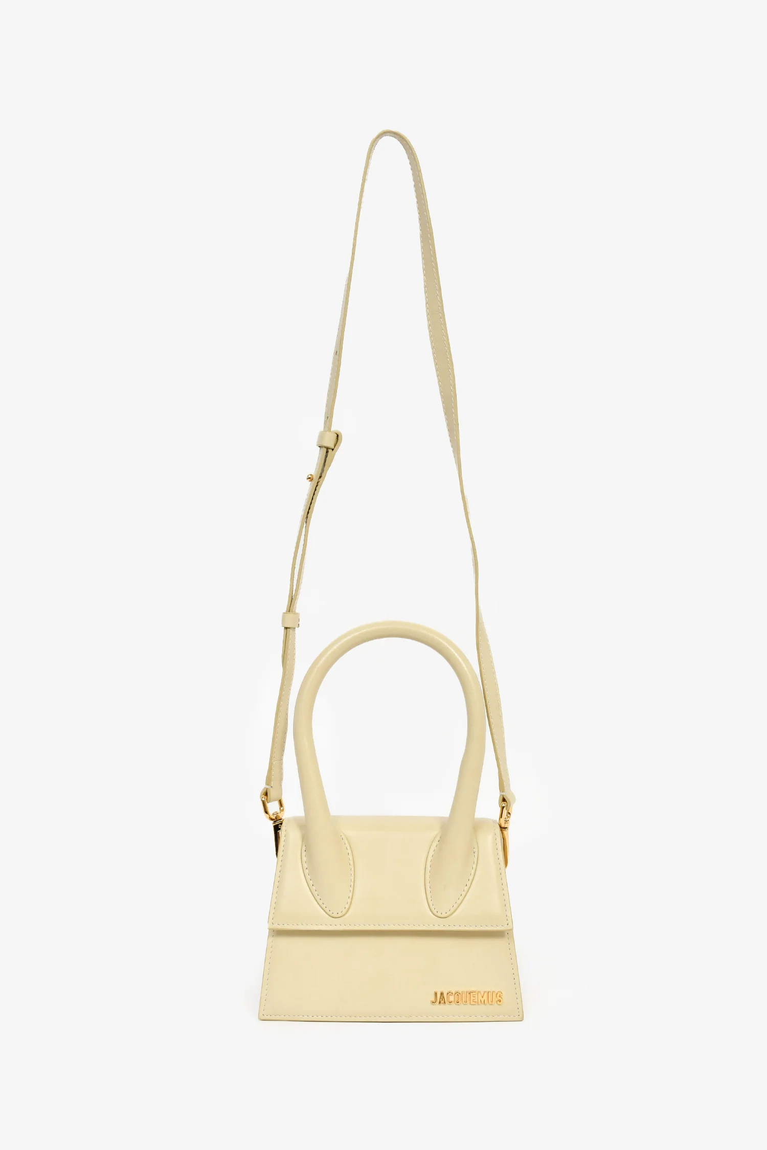 Jacquemus Cream Leather Medium 'Le Chiquito' Top Handle with Strap