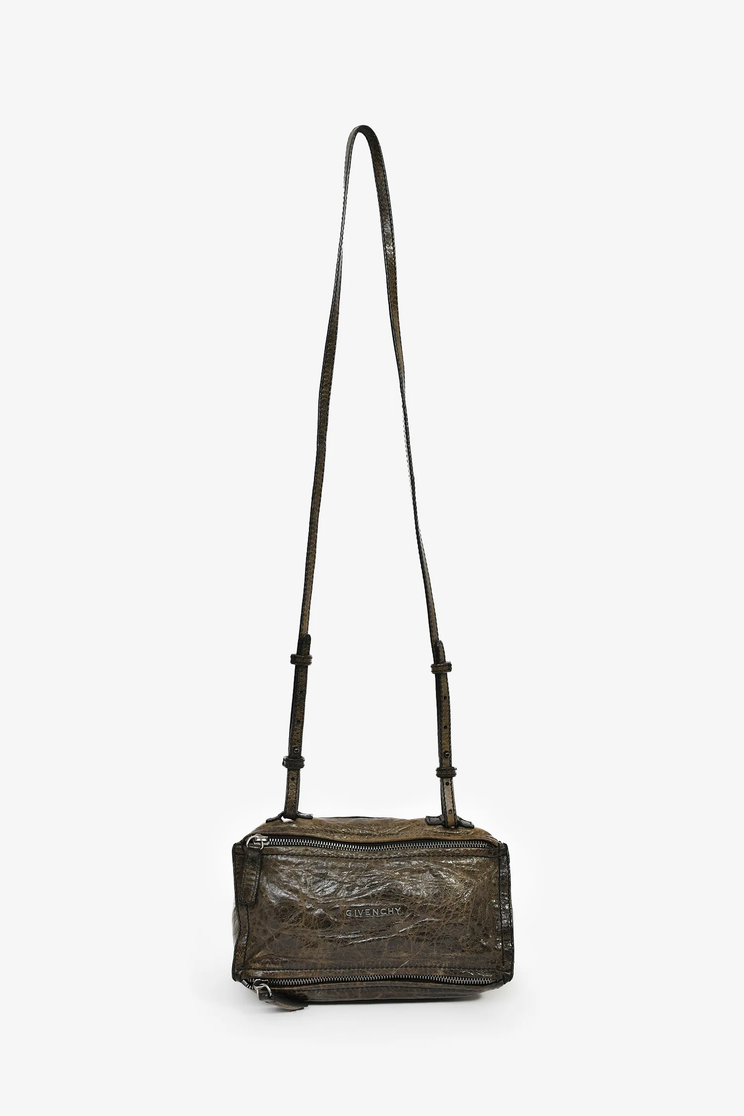 Givenchy Brown Crinkled Leather Mini Pandora Crossbody
