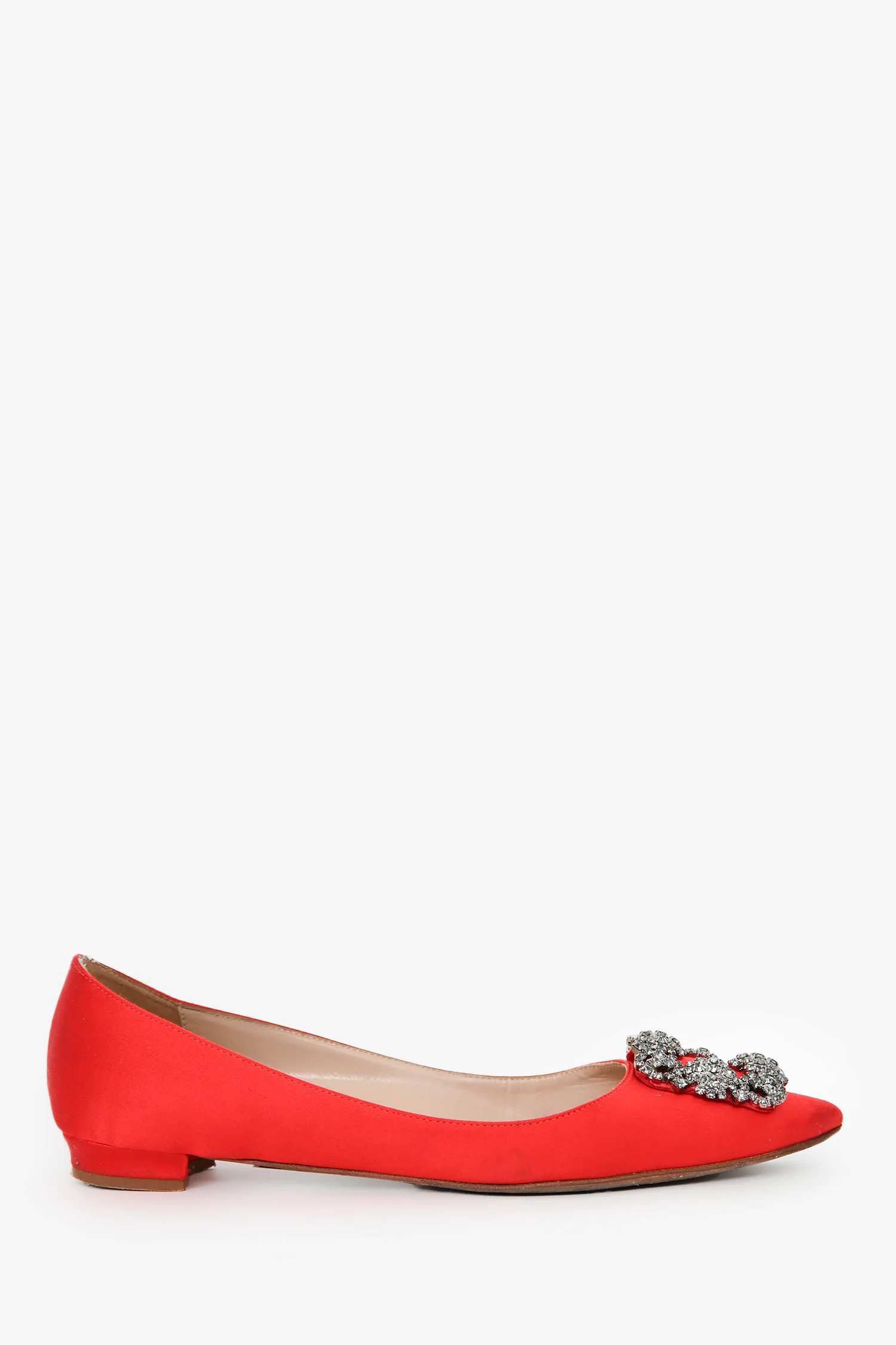 Manolo Blahnik Red Satin/Leather Hangisi Flats Size 38