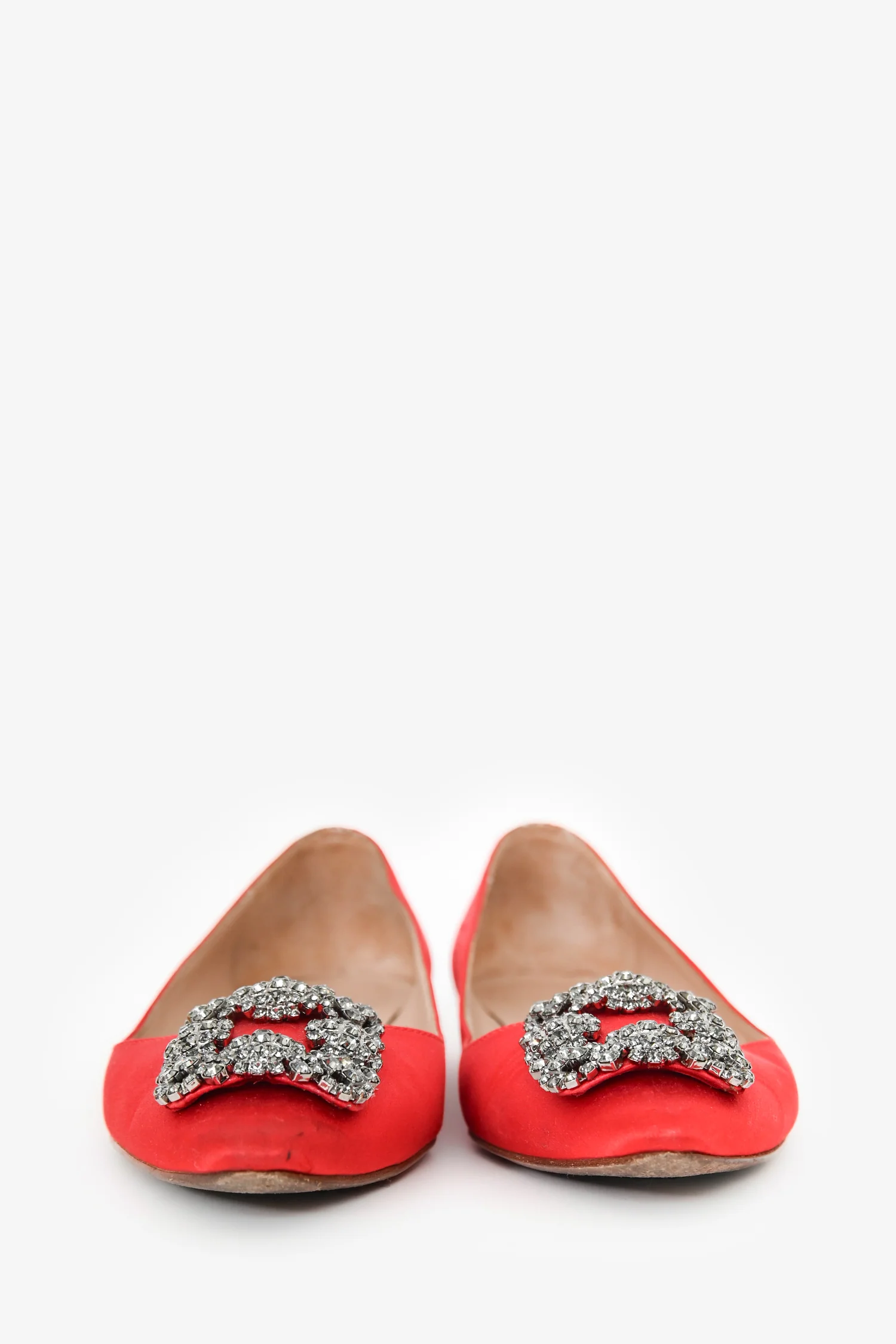Manolo Blahnik Red Satin/Leather Hangisi Flats Size 38