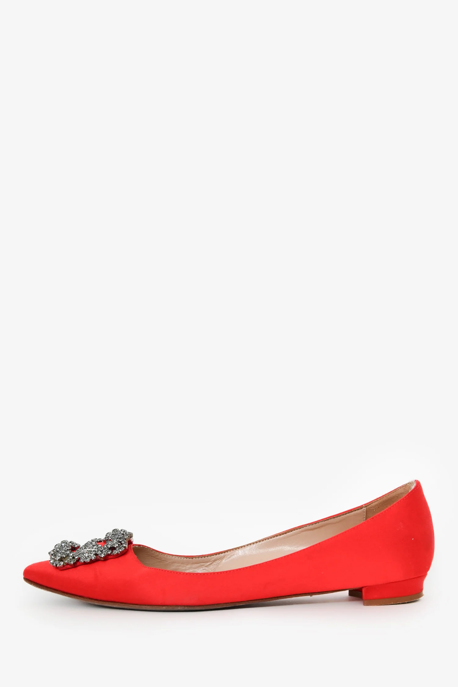 Manolo Blahnik Red Satin/Leather Hangisi Flats Size 38