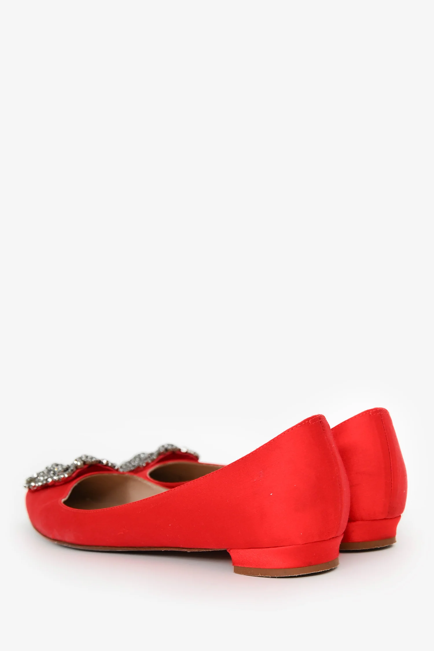 Manolo Blahnik Red Satin/Leather Hangisi Flats Size 38