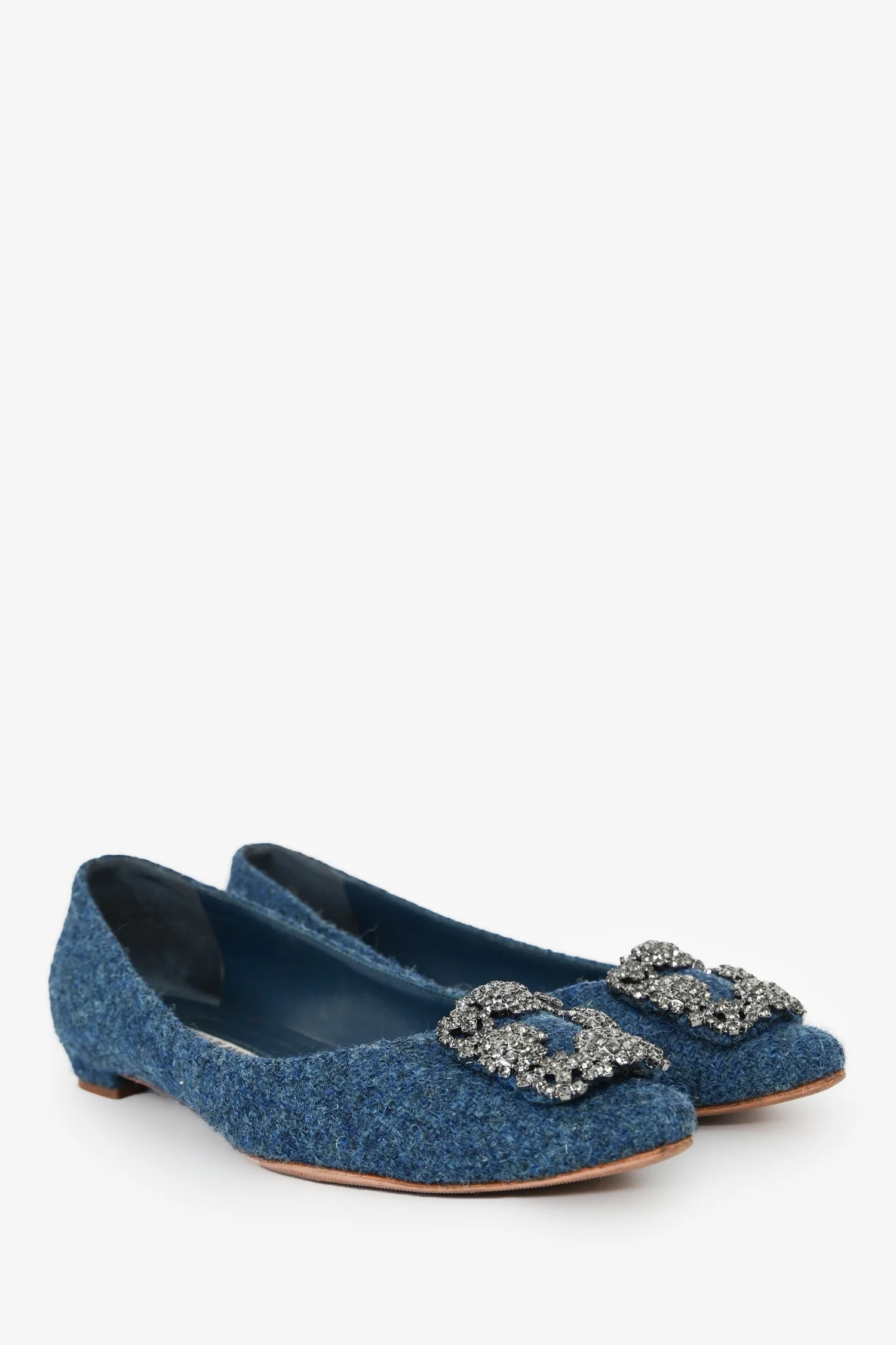 Manolo Blahnik Navy Fabric/Leather Hangisi Flats Size 38